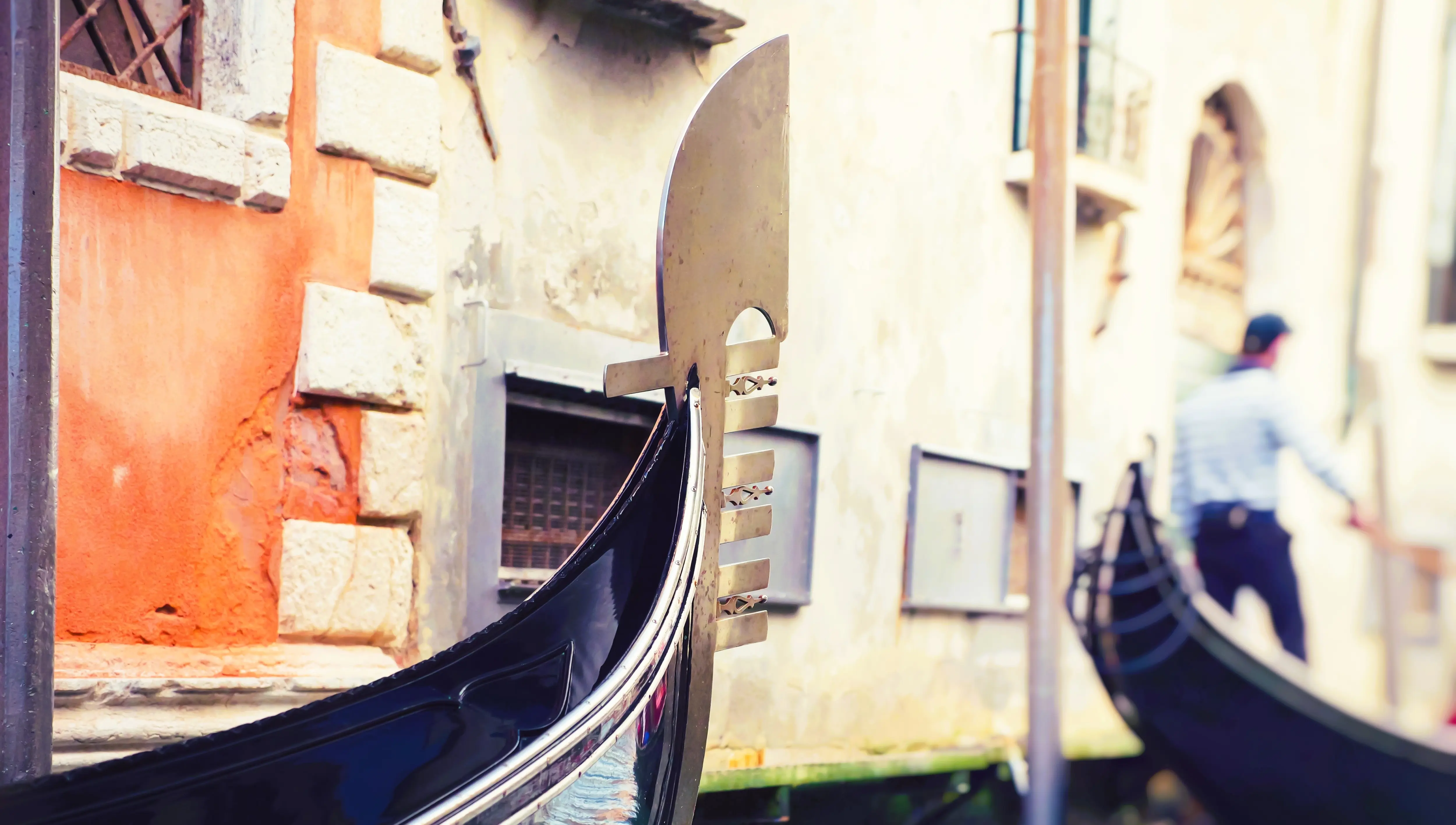 Ferro ornament front of gondola made from brass stainless steel representing Venice six districts sestieri