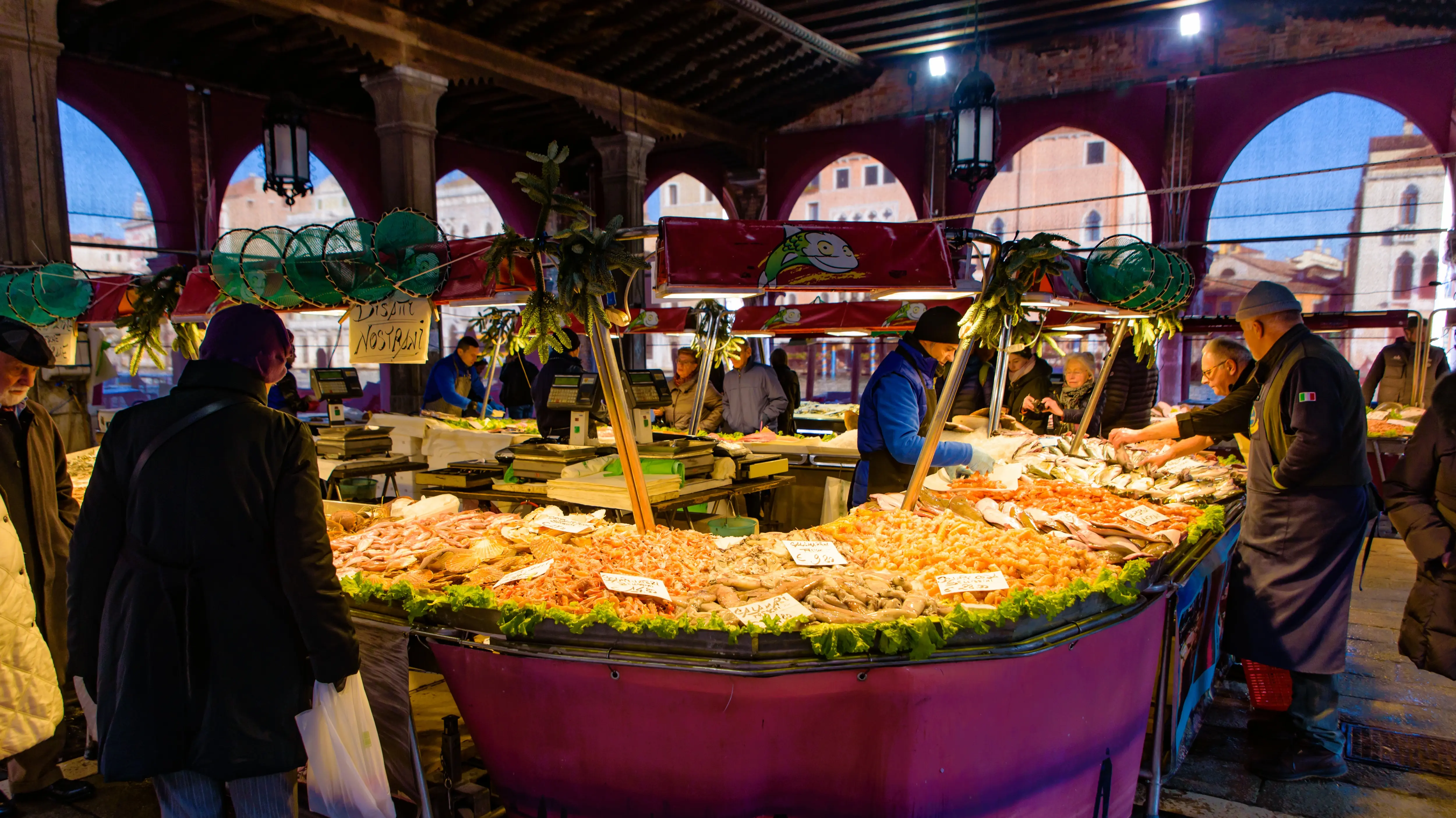 Pescheria di Rialto at Rialto Market Venice Italy historic fish market where fresh seafood traded daily centuries along Grand Canal