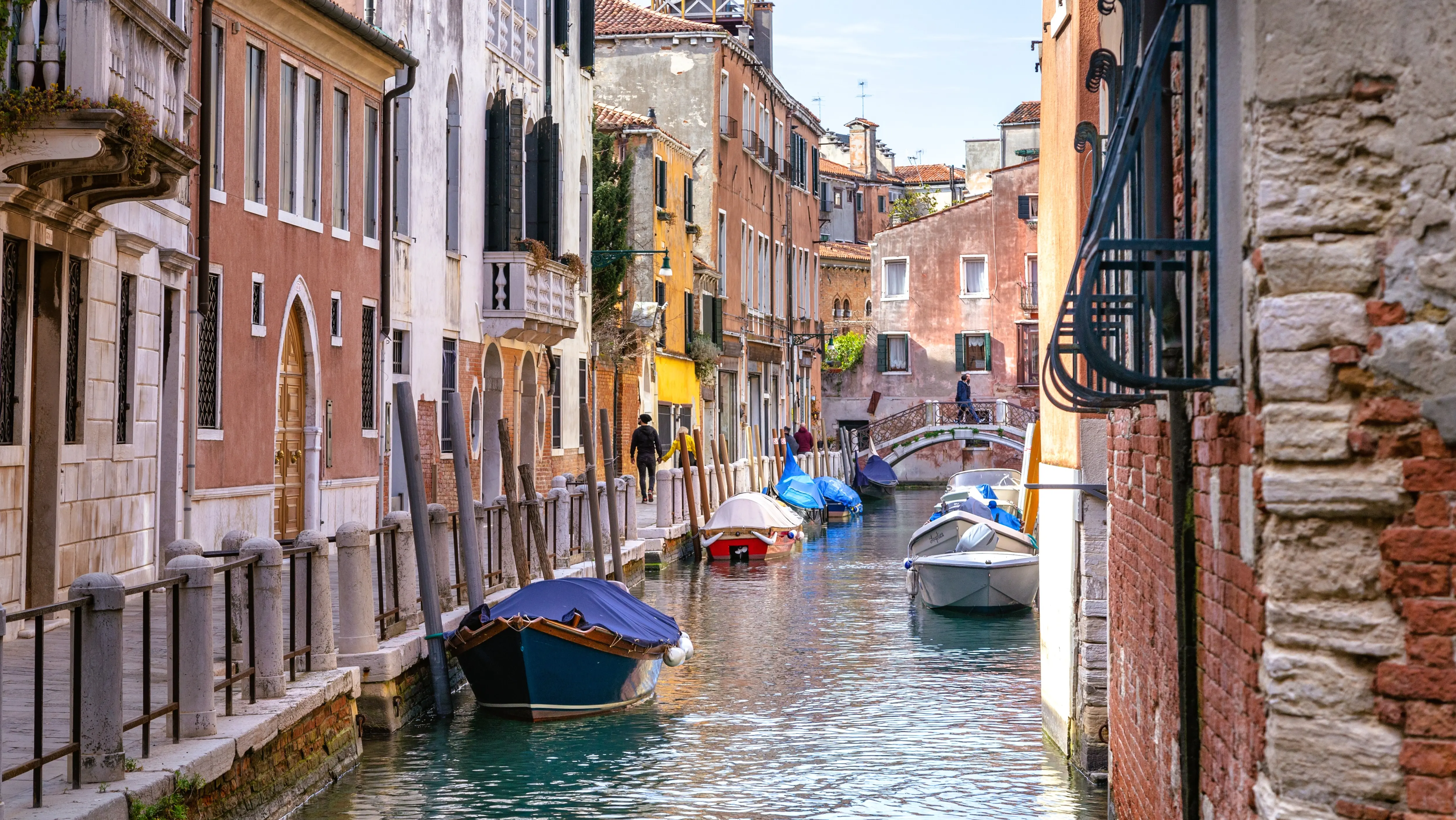 Quiet canal Dorsoduro district with calm water historic buildings Venice Italy