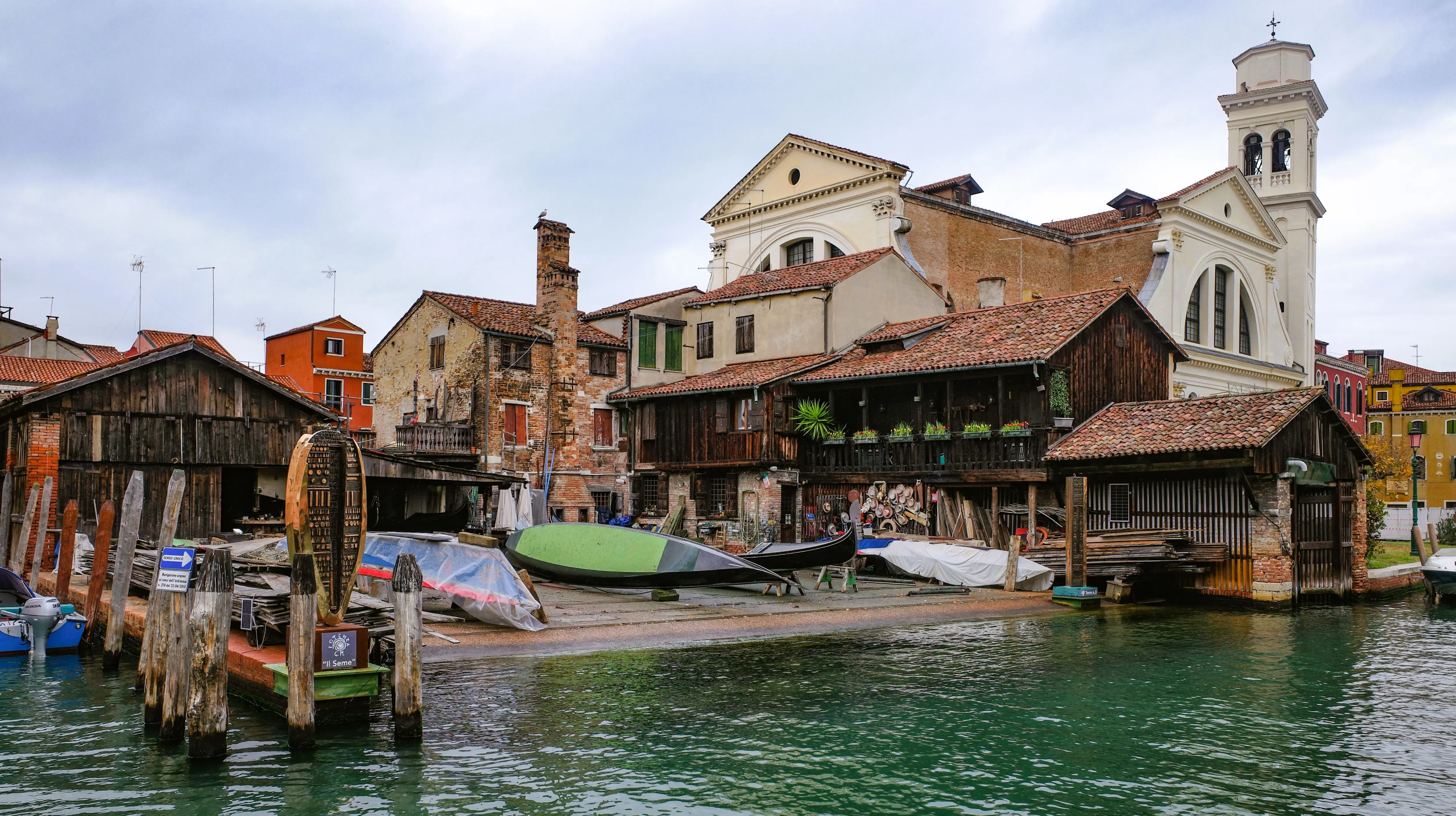 Landmark 17th-century boatyard building traditional wooden gondolas Squero di San Trovaso Venice Italy