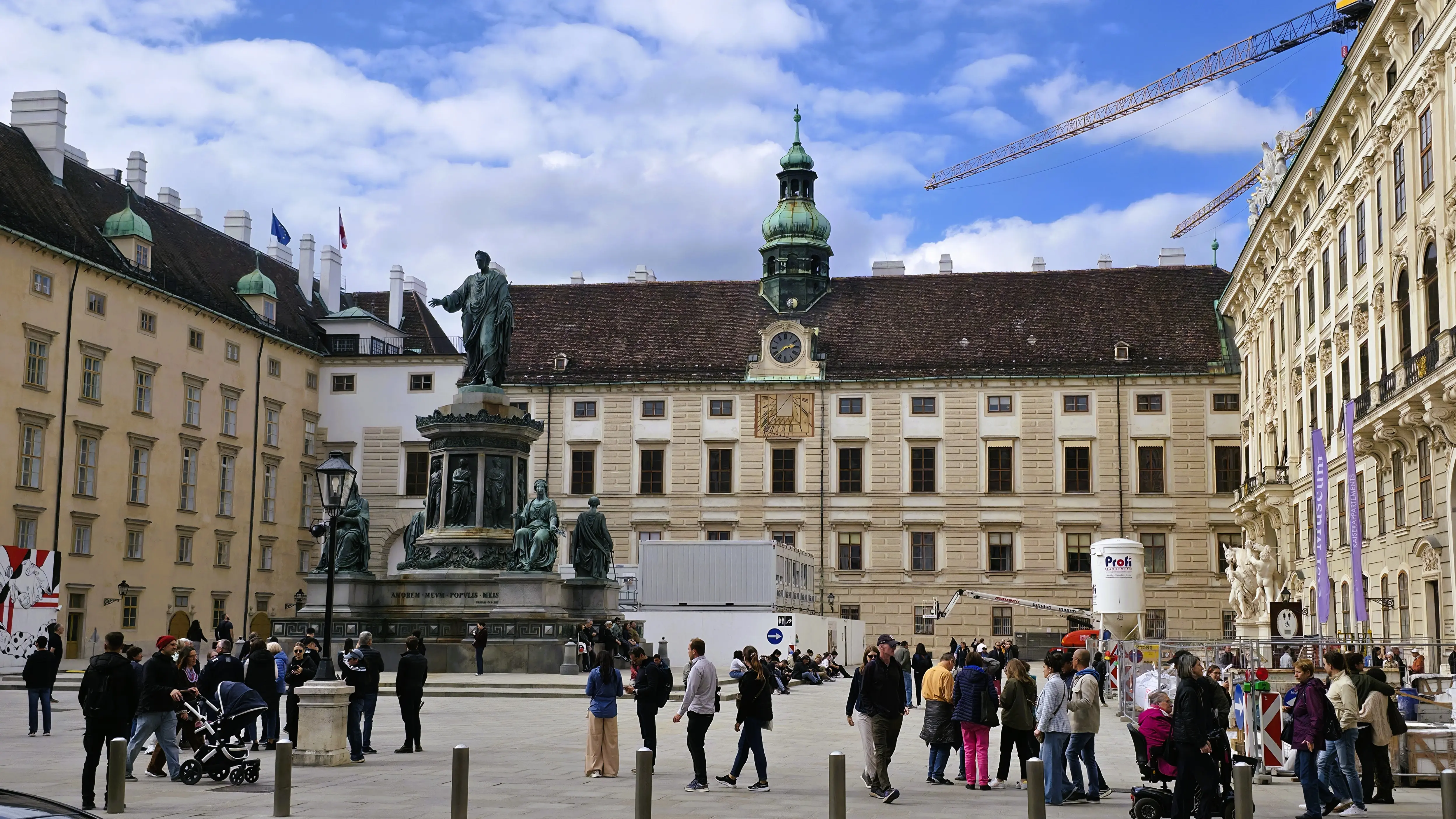 The Amalienburg wing of the Hofburg Palace in Vienna’s Innerer Burghof, behind the monument to Emperor Franz I