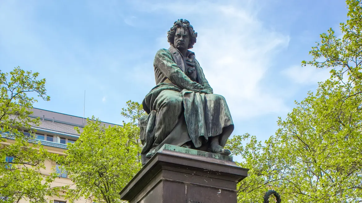 The Beethoven Monument at Beethovenplatz in Vienna, Austria, a bronze tribute to Ludwig van Beethoven