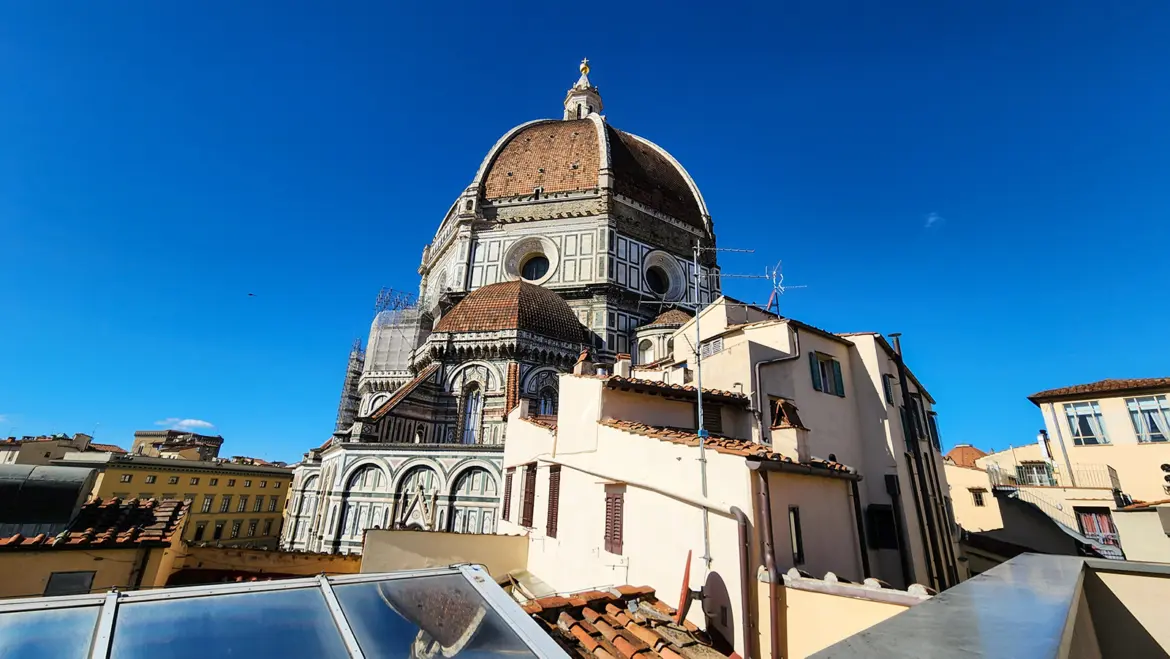 Brunelleschi’s dome seen from the Museo dell’Opera del Duomo in Florence offering a close perspective on one of the Renaissance’s greatest engineering achievements and defining symbol of the city skyline