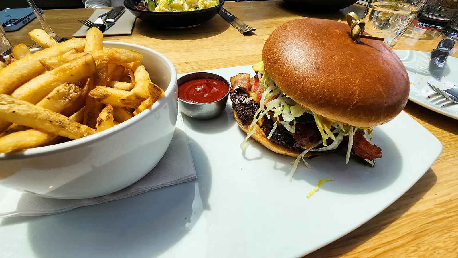 The Feenie Burger at Cactus Club Cafe Coal Harbour — Angus beef with mushrooms, aged cheddar, smoked bacon, and fries