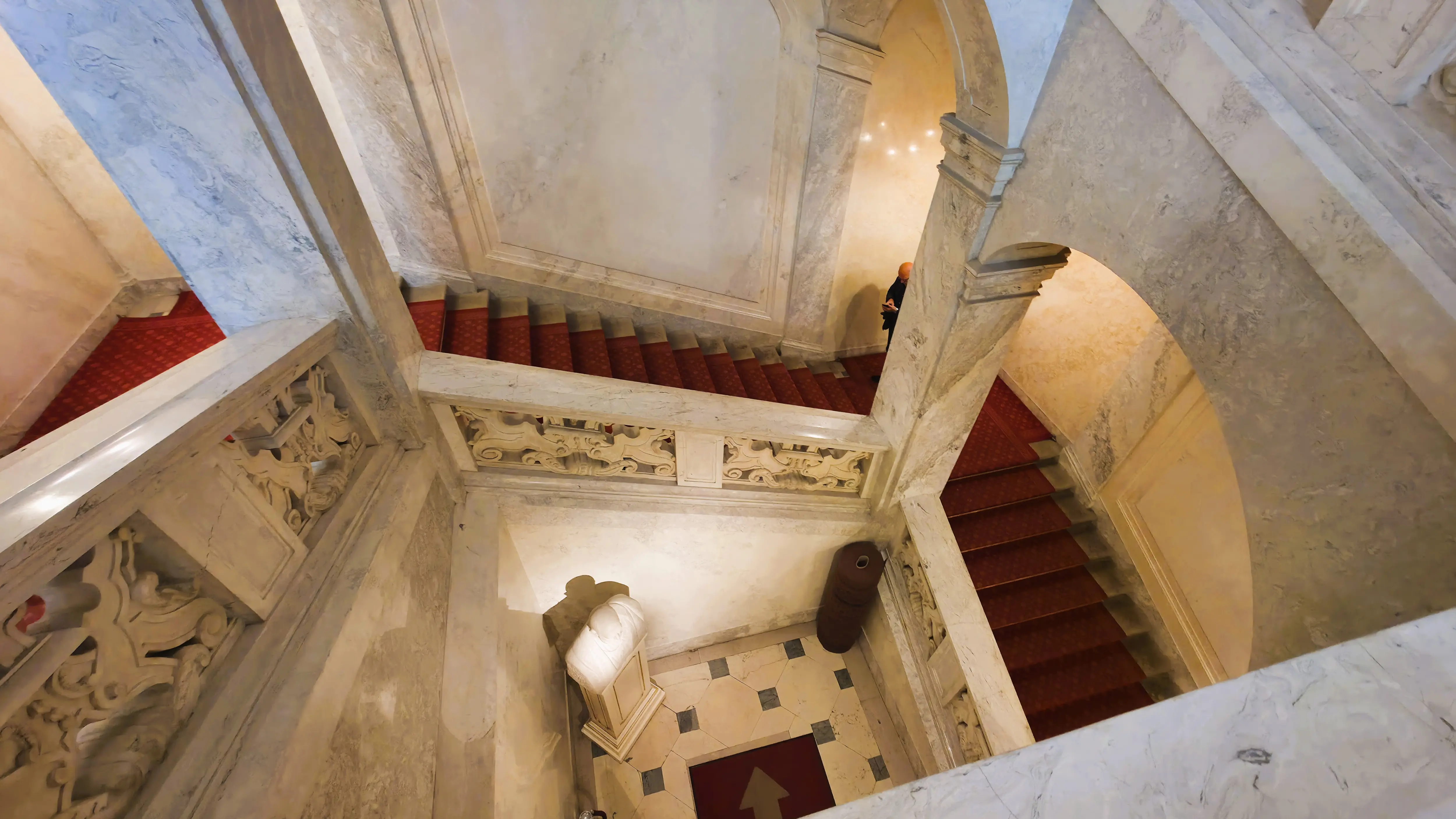 The Emperor’s Staircase inside the Hofburg Palace in Vienna, an imposing ceremonial ascent to the Imperial Apartments