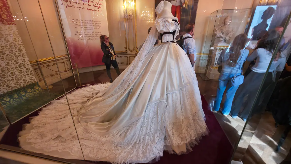 A preserved dress of Empress Elisabeth (Sisi) on display at the Sisi Museum in Vienna