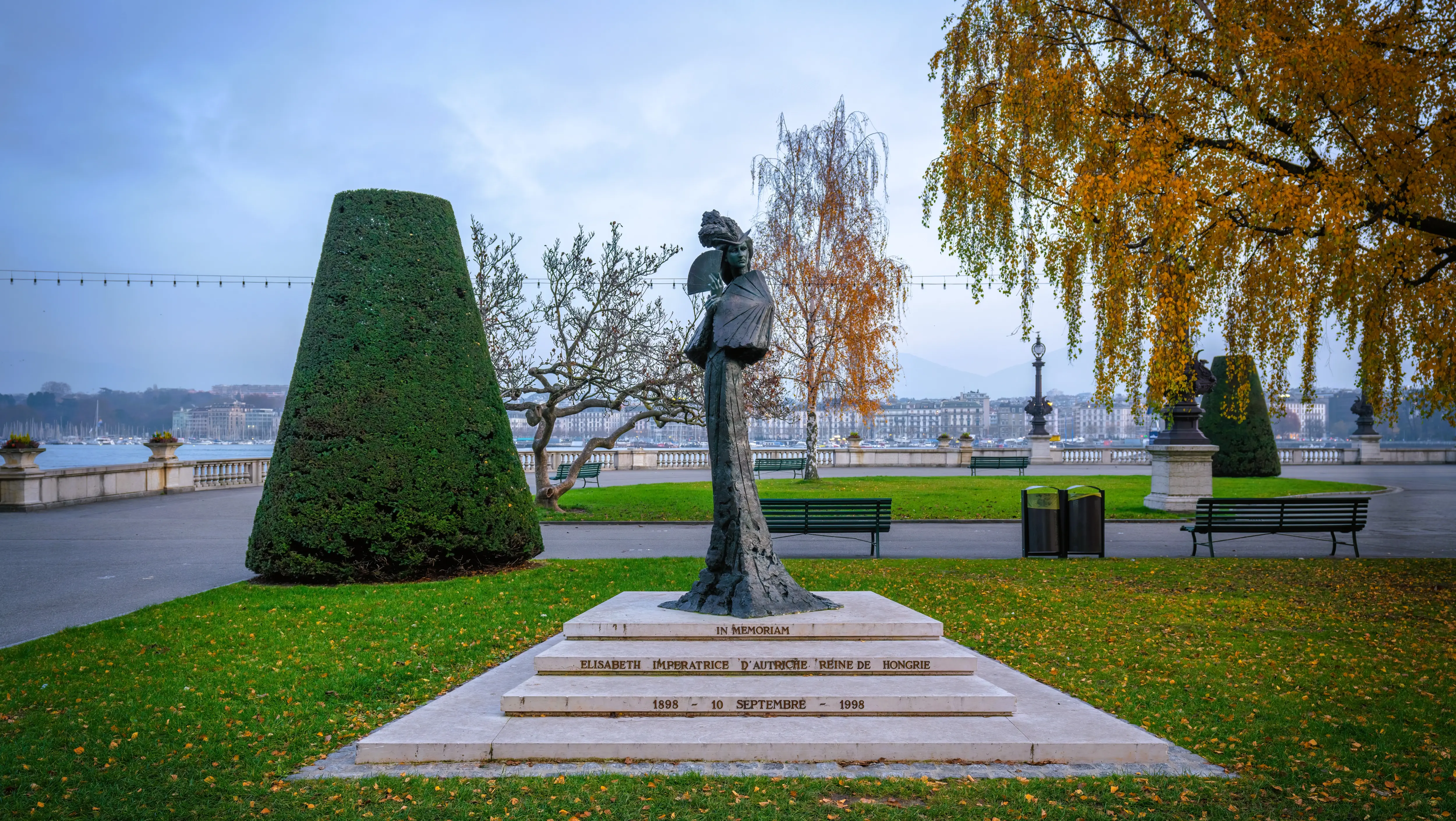 The Geneva memorial — marking where Sisi’s life ended in 1898, freezing her image in time as eternally young and tragic