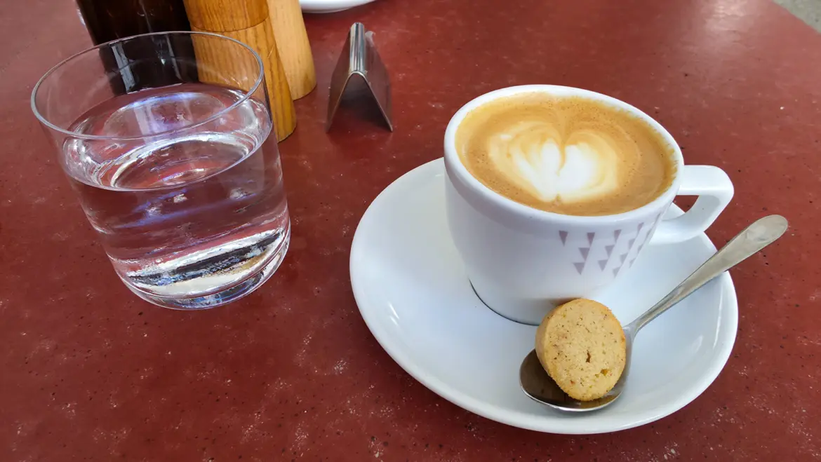 A flat white served at Joseph Brot in Vienna, part of the bakery’s specialty coffee and breakfast offering