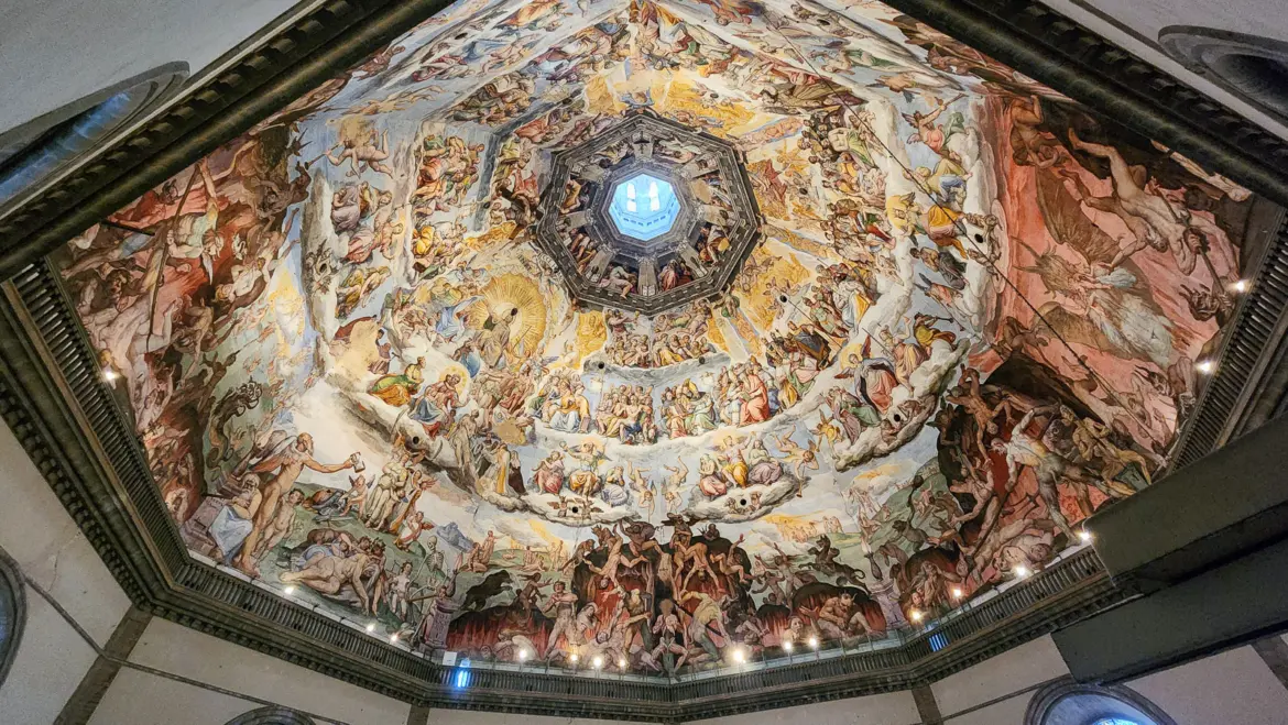 Interior of the Florence Duomo dome featuring Vasari and Zuccari’s Last Judgment fresco