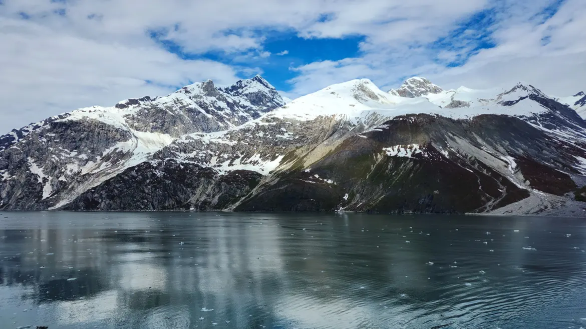 Snow-capped mountains and pristine waters in Glacier Bay National Park, Alaska