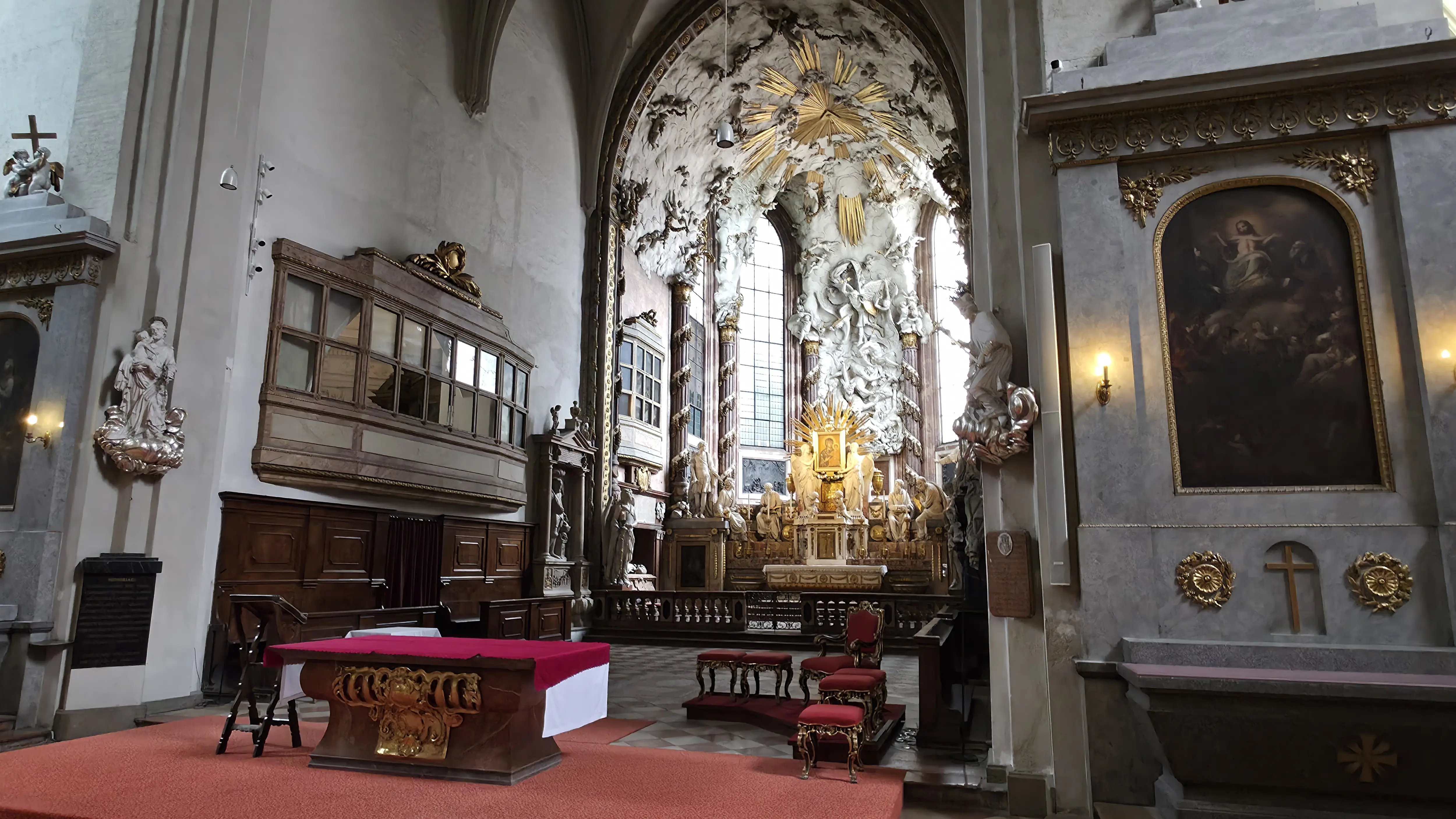 The High Altar of St. Michael’s Church in Vienna featuring the Fall of the Angels and the Maria Candia icon