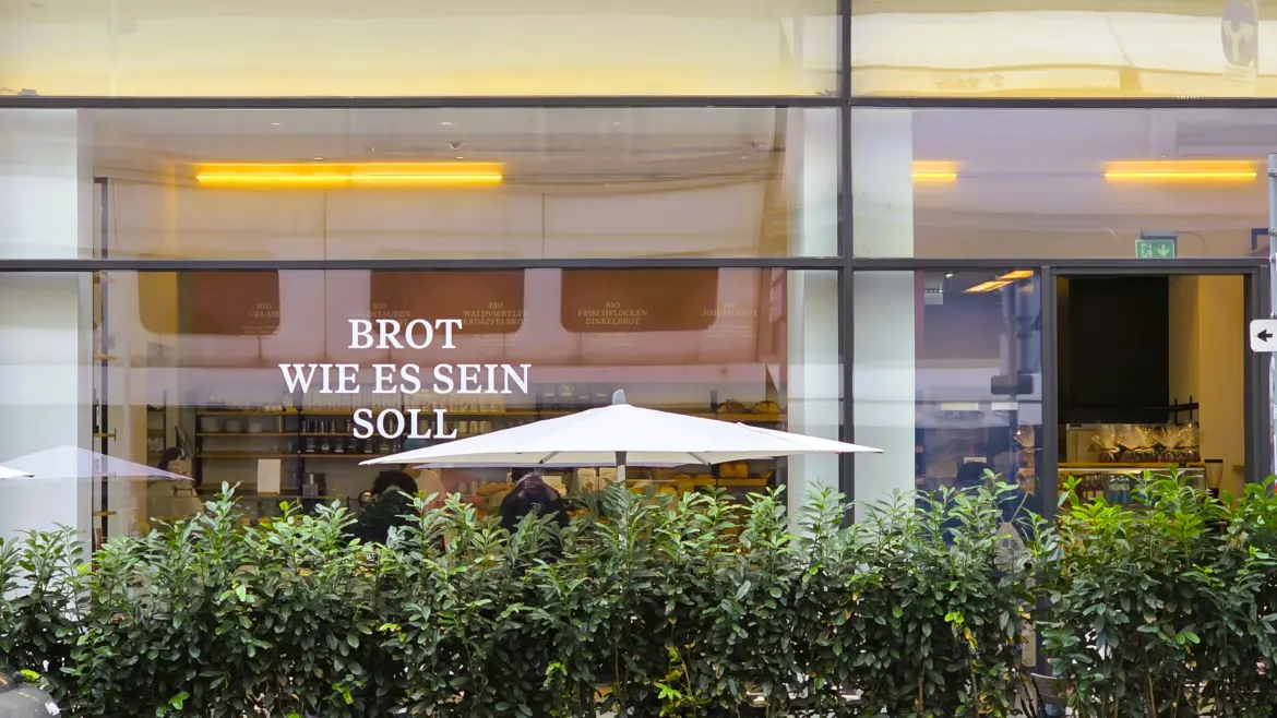 Exterior of Joseph Brot in Vienna, an organic bakery redefining modern Austrian bread culture