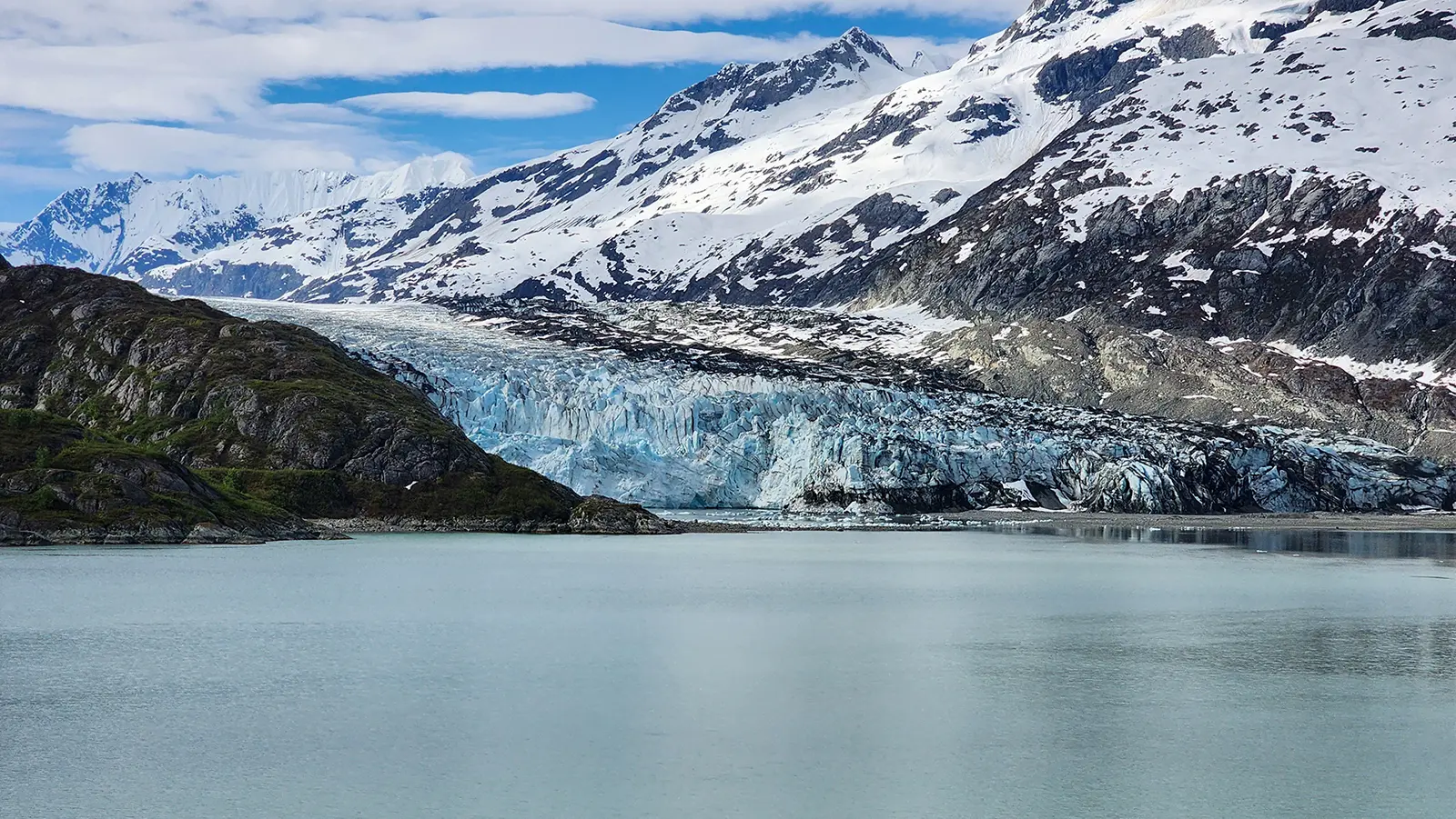 Lamplugh Glacier in Glacier Bay National Park, Alaska, showing its distinctive deep blue ice face