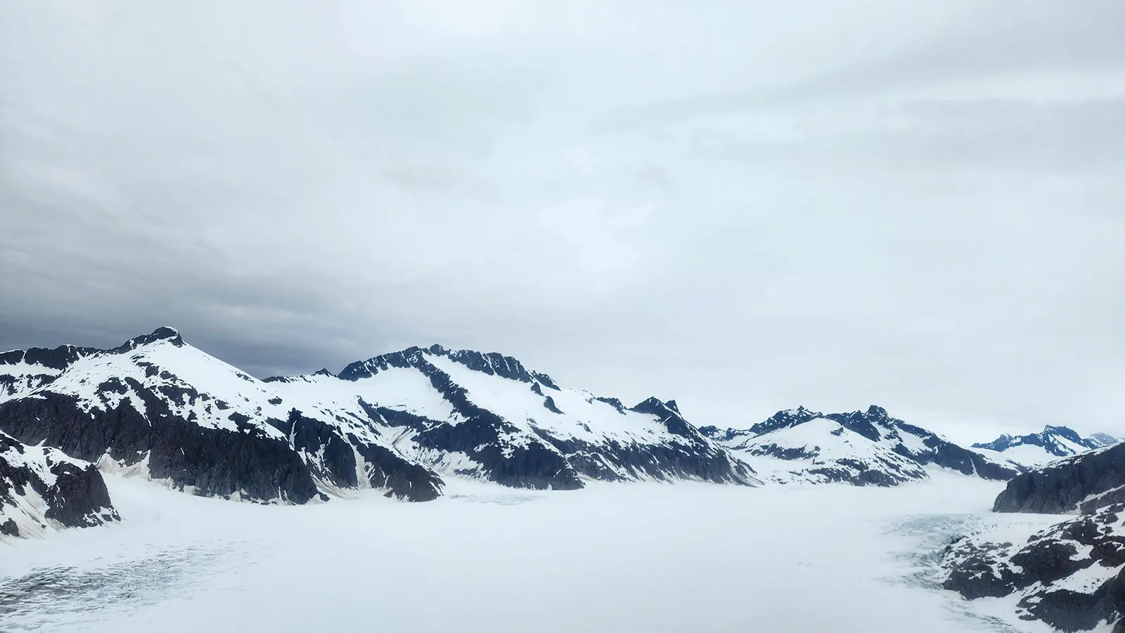 Aerial view of the Mendenhall Glacier and surrounding icefield from a TEMSCO helicopter near Juneau, Alaska