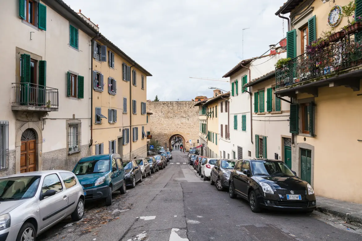 Porta San Miniato and Via del Monte alle Croci in Florence’s historic Oltrarno district