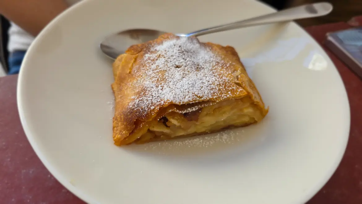 Organic Wiener Apfelstrudel at Joseph Brot in Vienna, a classic Austrian pastry made with organic ingredients