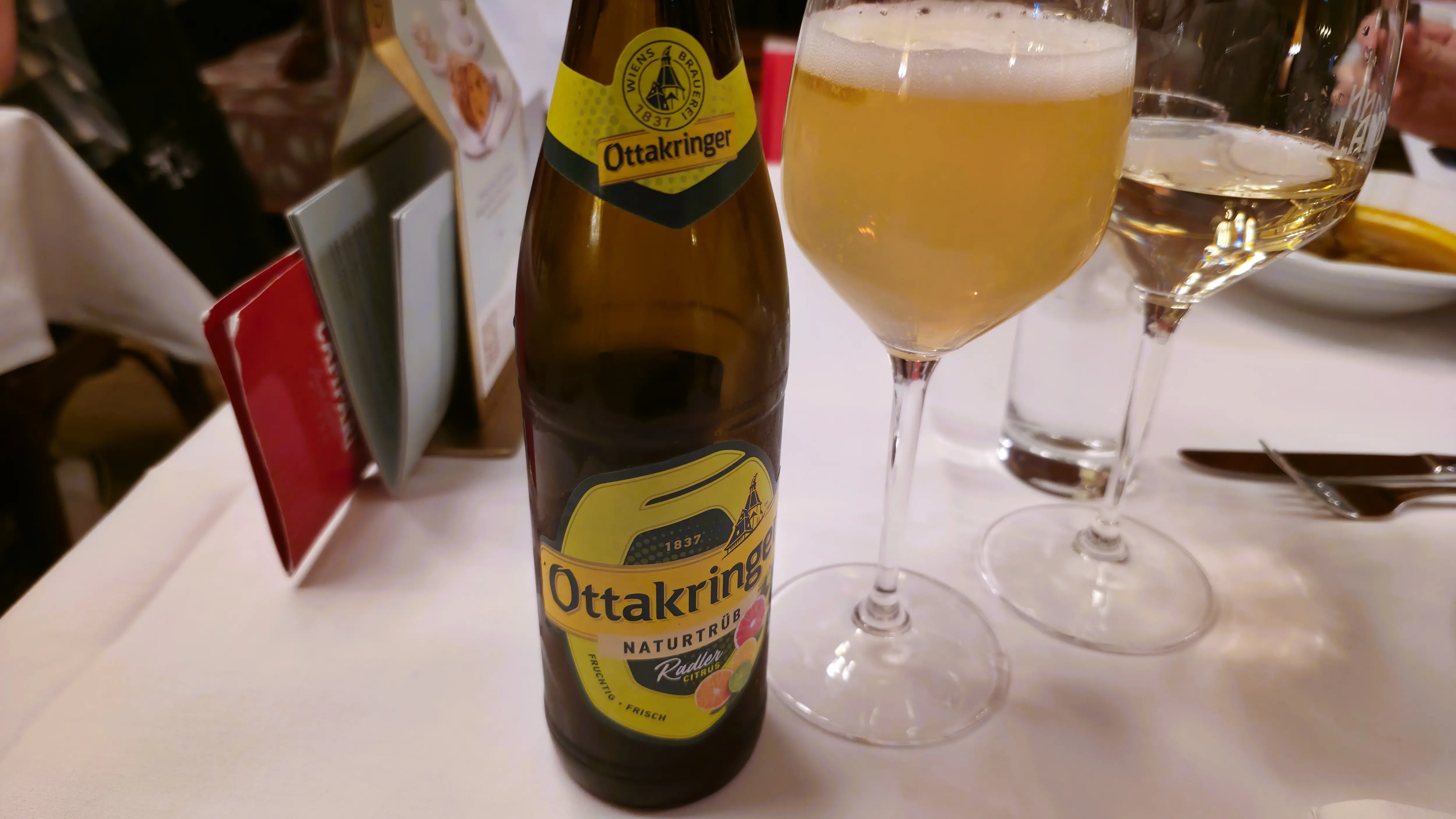 An Ottakringer Citrus Radler served at Café Landtmann in Vienna, a light local beer blend