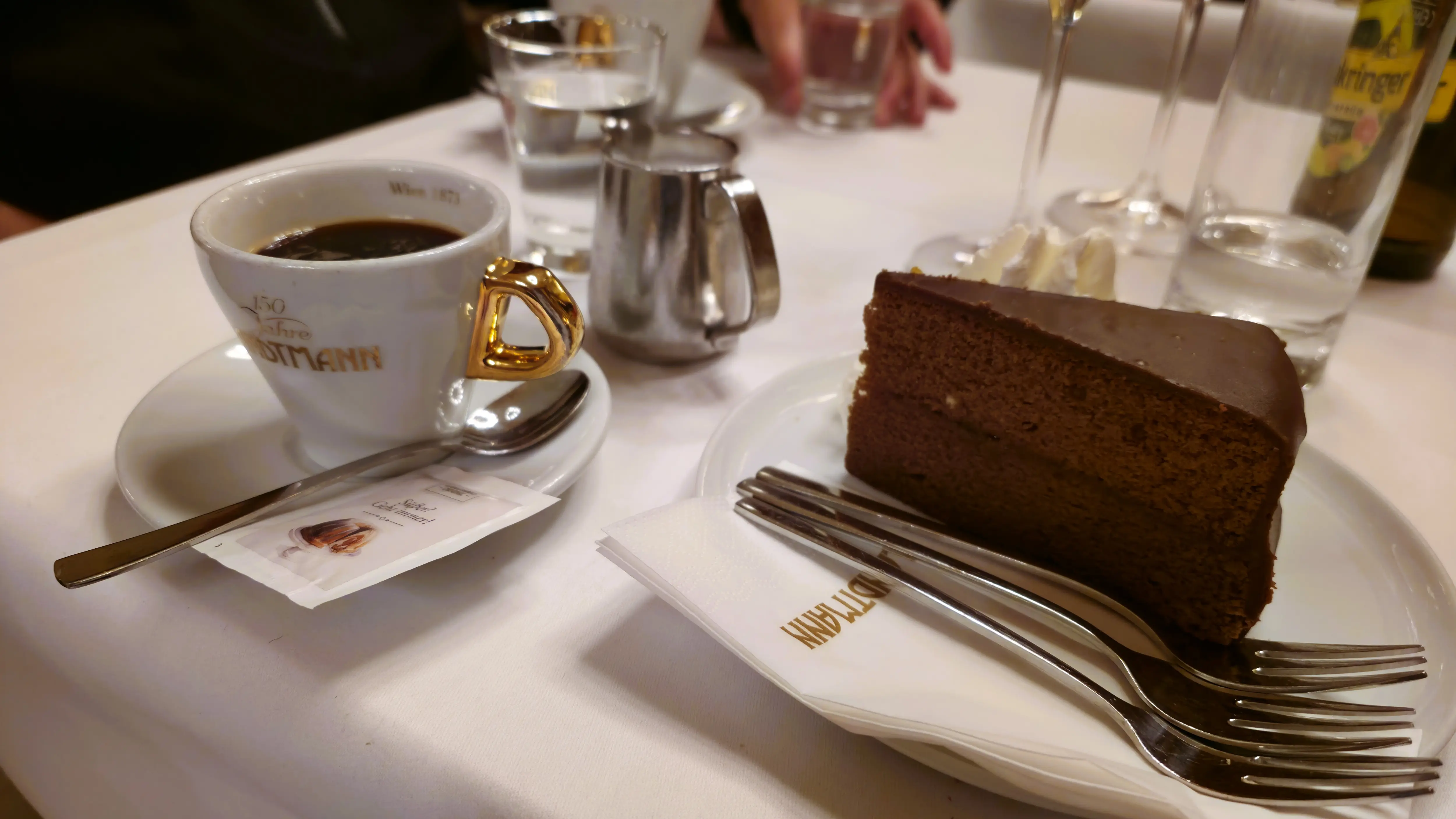 Sachertorte paired with a Großer Brauner coffee at Café Landtmann in Vienna