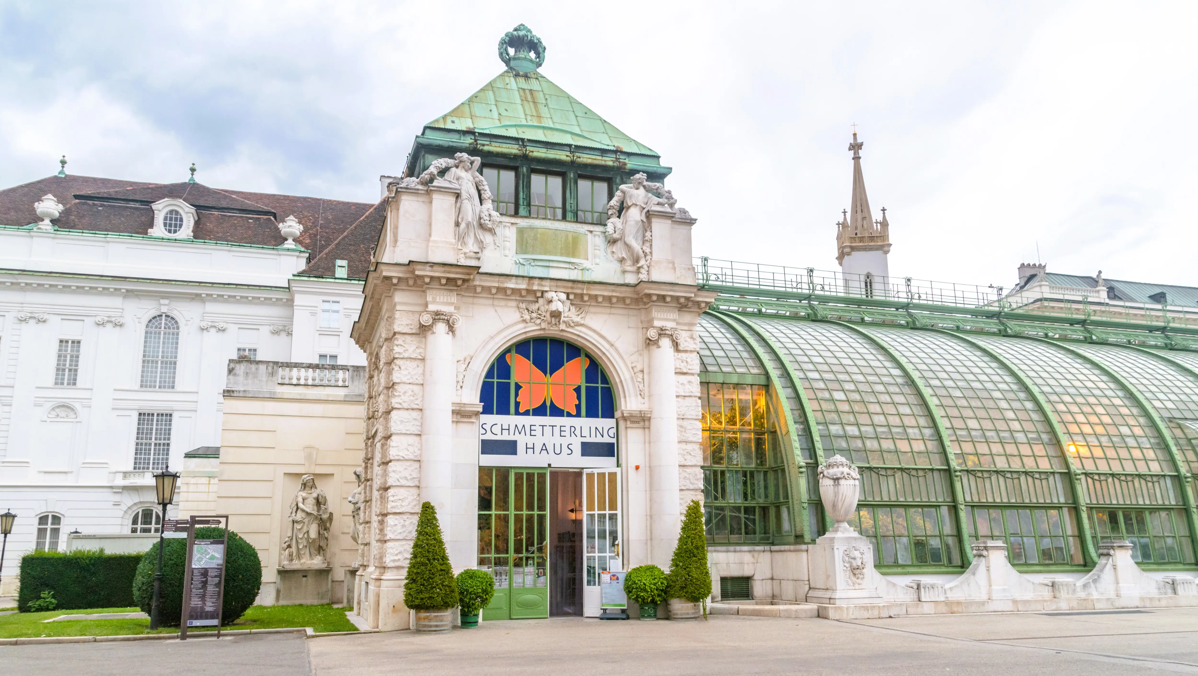 The Schmetterlinghaus (Butterfly House) in Burggarten, Vienna, a historic glass structure housing a tropical butterfly garden