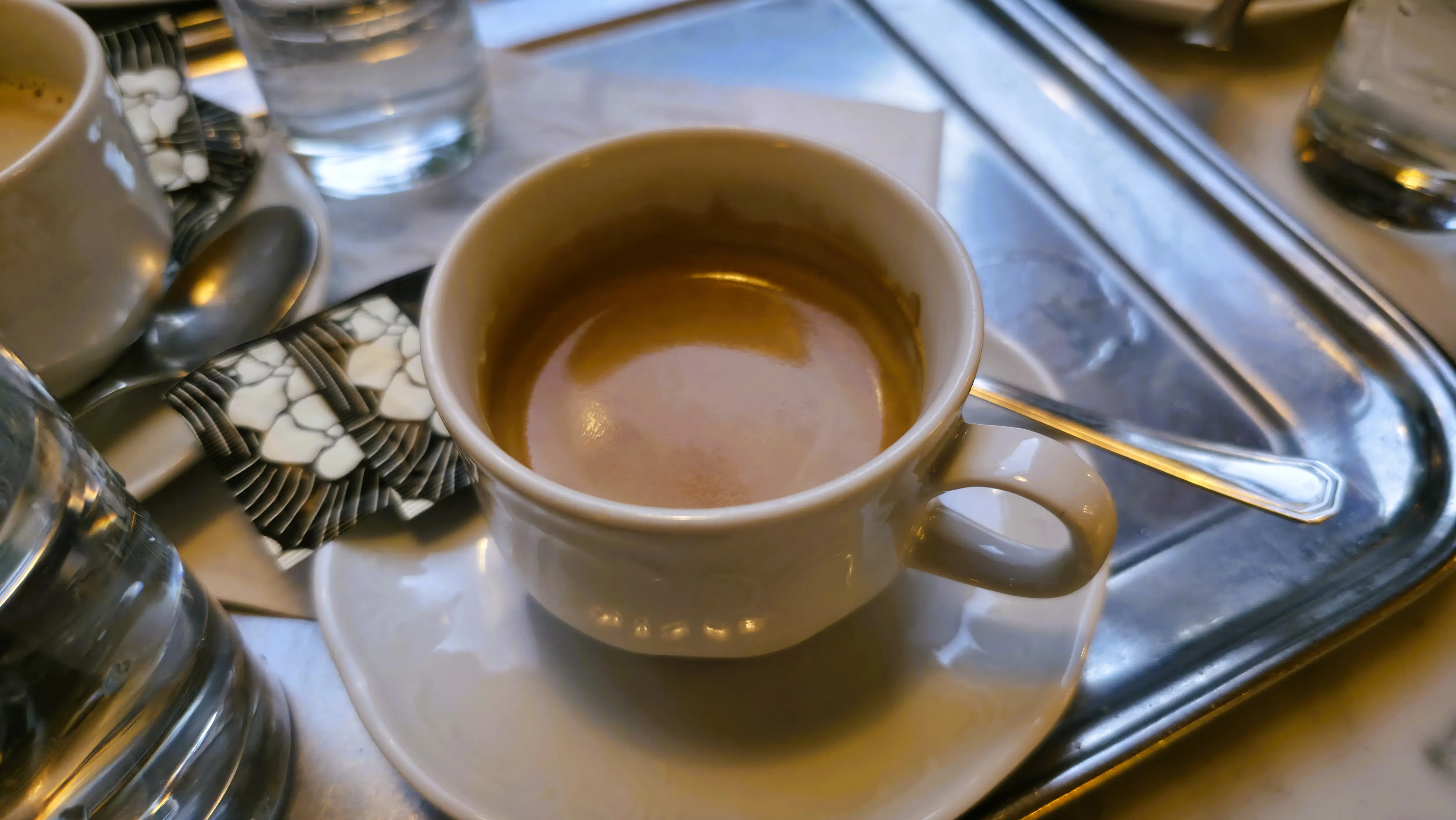 A Verlängerter at Café Sperl in Vienna, espresso diluted with hot water in classic Viennese coffeehouse style