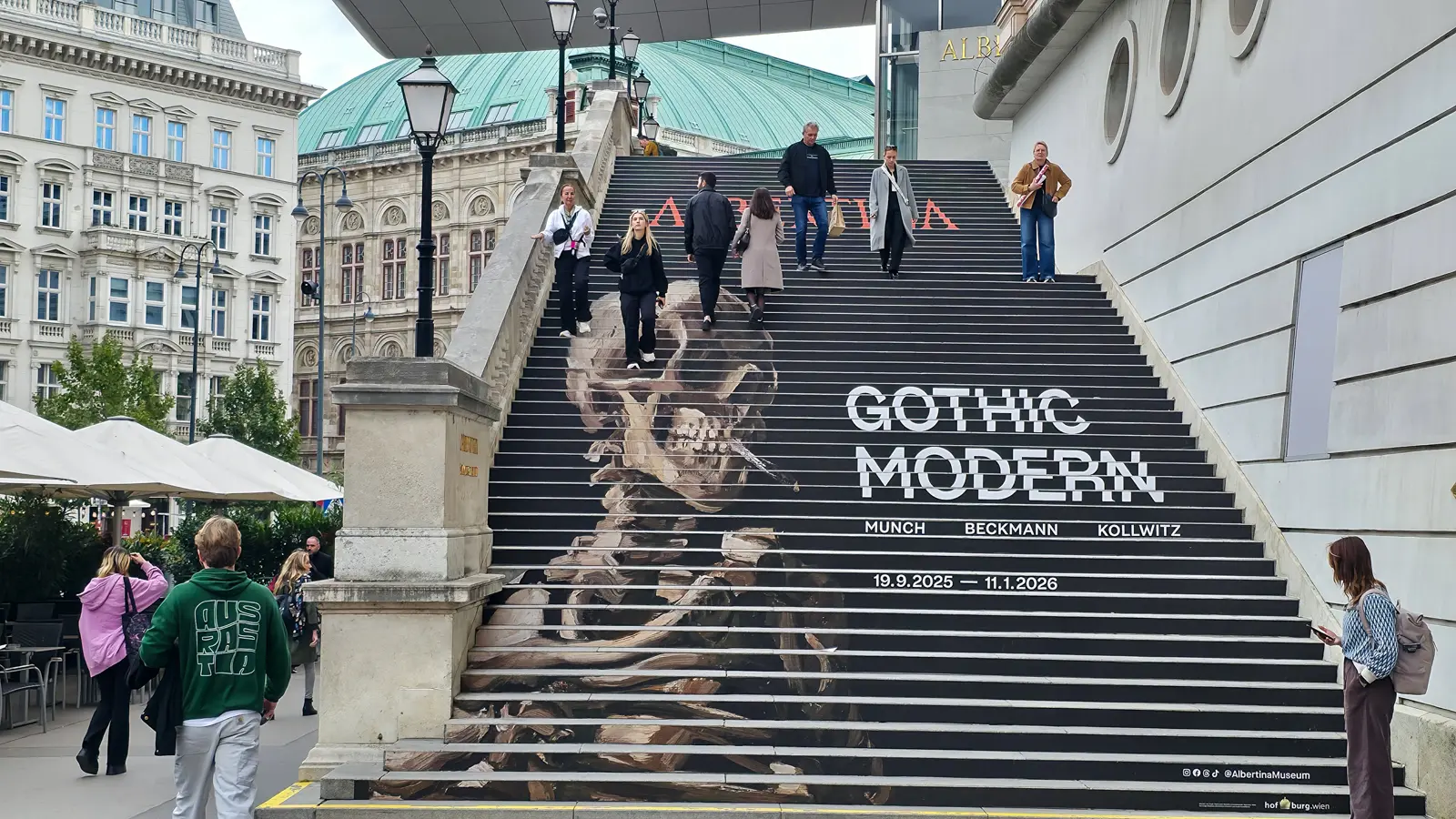 The staircase leading from Albertinaplatz to the Albertina museum in Vienna, built on the historic Augustinian Bastion