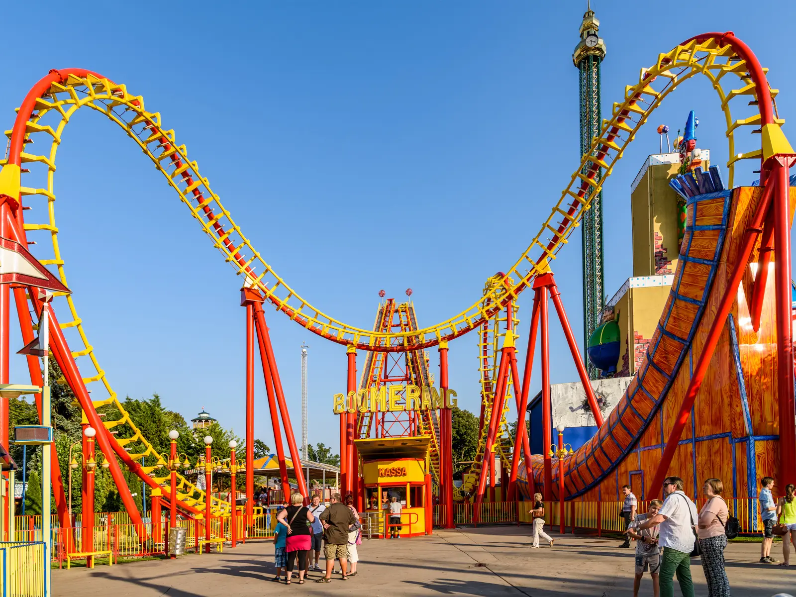 Boomerang roller coaster at the Wurstelprater in Vienna, representing the park’s modern and thrilling attractions