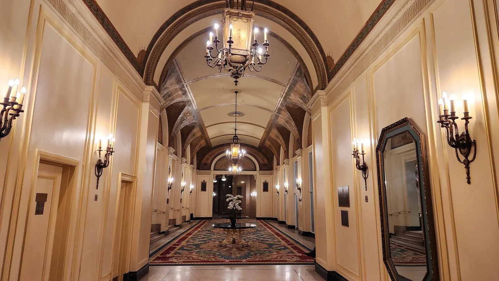 Heritage corridor inside the Fairmont Château Laurier in Ottawa with period details