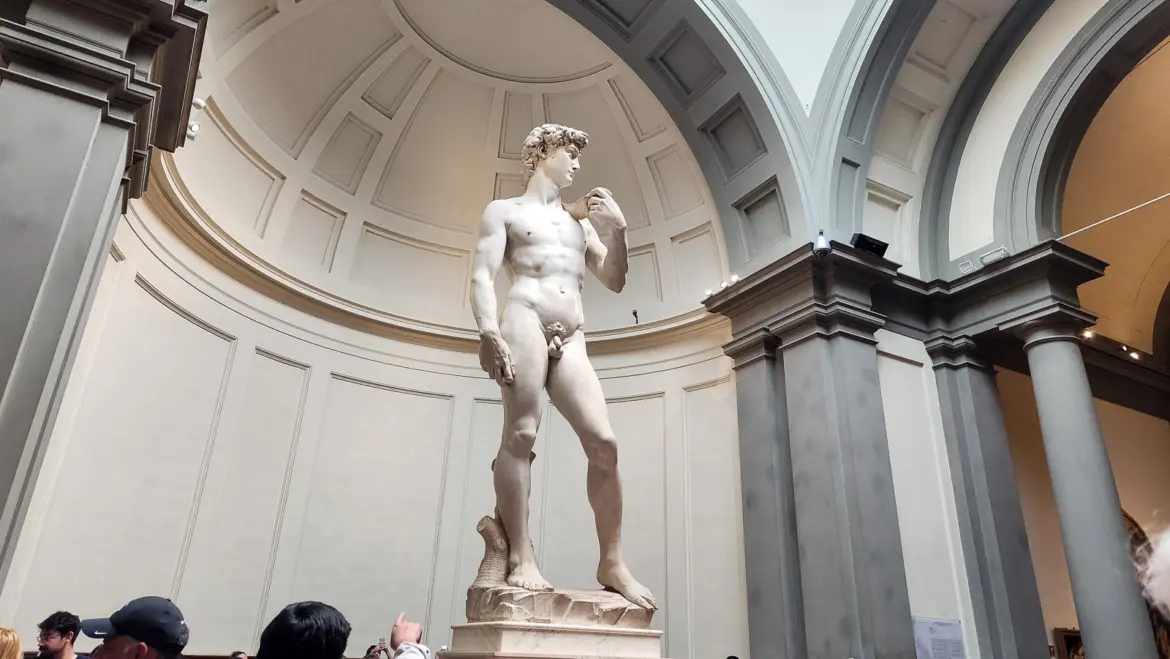 Michelangelo’s David sculpture displayed inside the Accademia Gallery in Florence, one of the most iconic Renaissance masterpieces