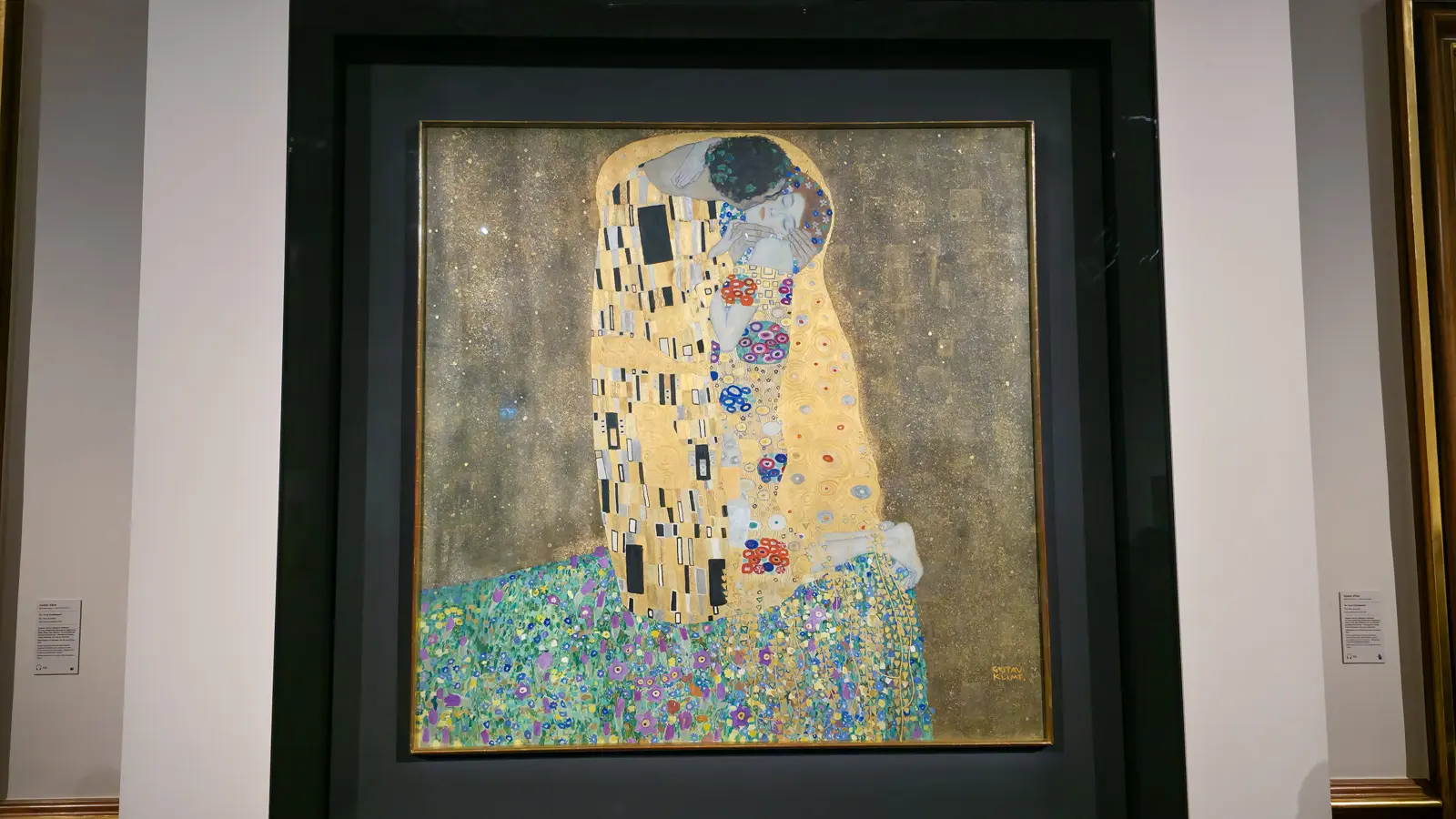 The Kiss by Gustav Klimt displayed at the Upper Belvedere in Vienna, one of Austria's most iconic artworks