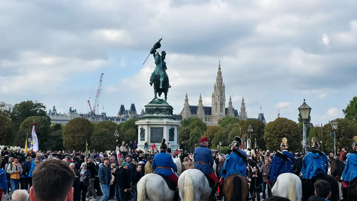 Equestrian statue of Archduke Charles of Austria-Teschen in Heldenplatz Vienna, commemorating his victory over Napoleon at the Battle of Aspern-Essling in 1809, sculpted by Anton Dominik Fernkorn