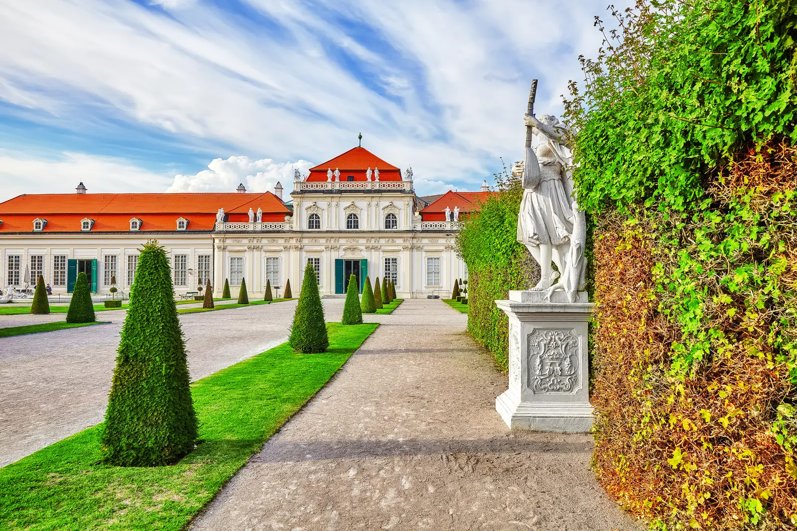 The Lower Belvedere Palace in Vienna showcasing its refined and intimate Baroque architecture set within landscaped gardens