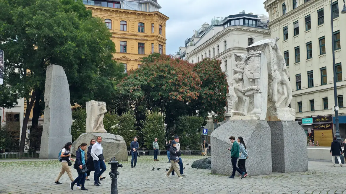 The Monument Against War and Fascism by Alfred Hrdlicka at Albertinaplatz in Vienna, featuring Orpheus Enters Hades and the Stone of the Republic