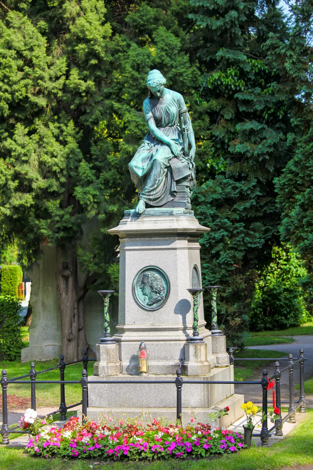 The Mozart memorial at Vienna’s Zentralfriedhof, placing the composer among Beethoven, Schubert, and Brahms in the musicians’ quarter