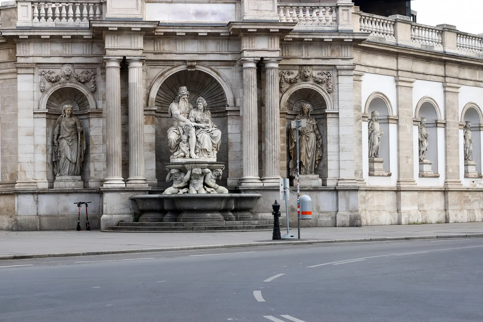 The Neptune Fountain at Albertinaplatz in Vienna, set against the Augustinian Bastion near the Albertina