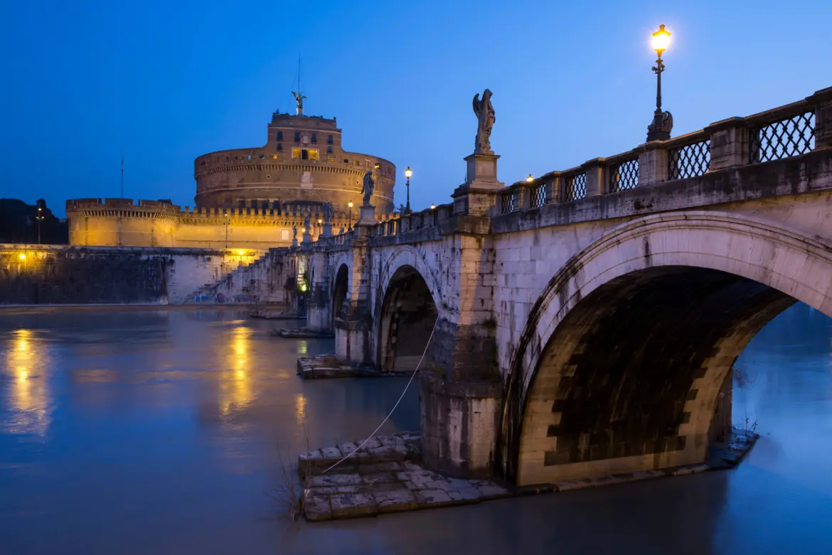 Ponte Sant'Angelo bridge crossing the Tiber River in Rome, Italy