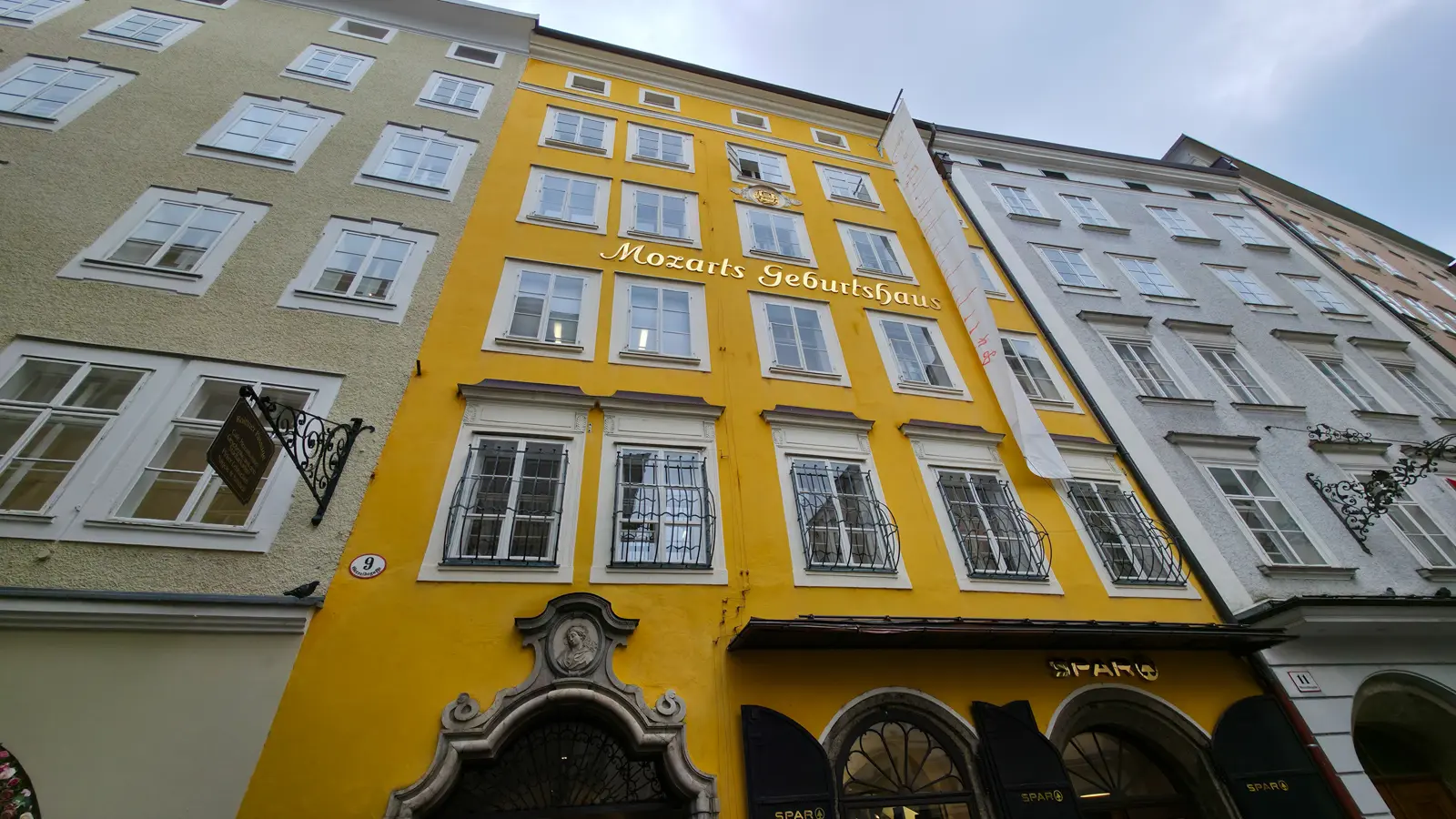 Mozart’s birthplace museum on Getreidegasse in Salzburg, the house where Wolfgang Amadeus Mozart was born in 1756