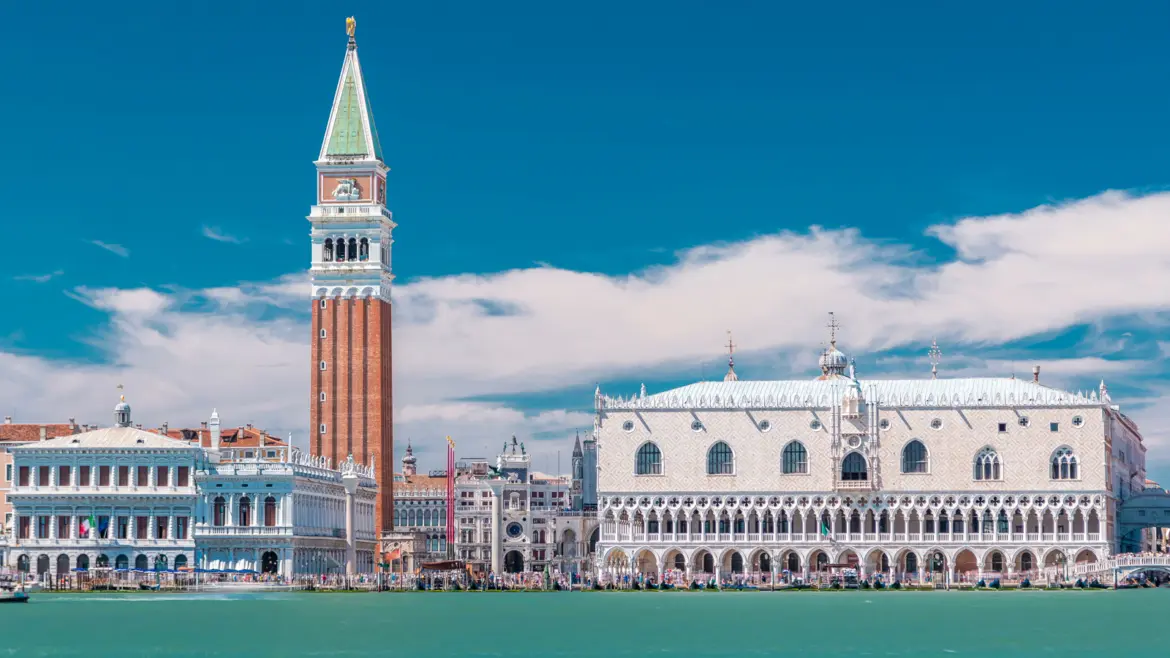 St Mark's Campanile and the Doge's Palace in Piazza San Marco, Venice, Italy