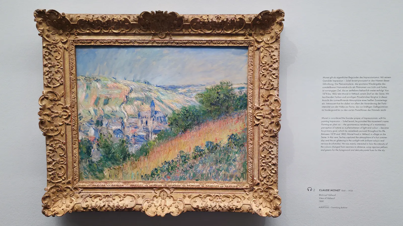 Claude Monet's View of Vétheuil (1881) at the Albertina Museum in Vienna, a luminous Impressionist landscape from the Batliner Collection