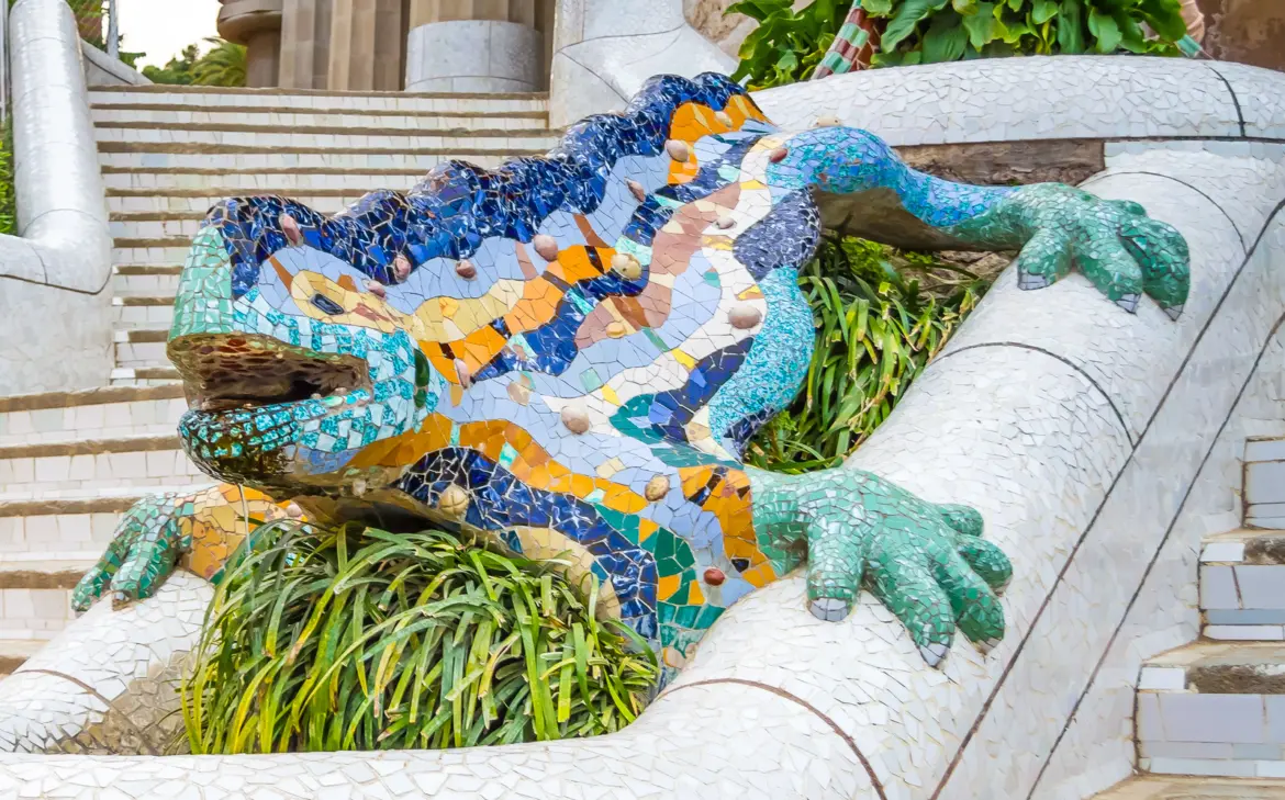 El Drac mosaic dragon fountain at Park Güell, Barcelona