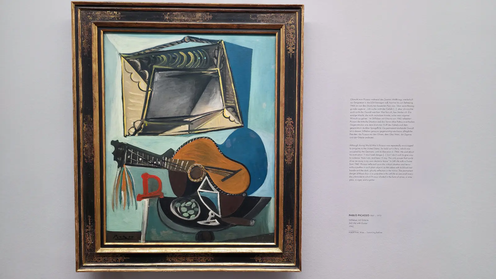 Pablo Picasso's Still Life with Guitar (1942) at the Albertina Museum in Vienna, featured in the Monet to Picasso exhibition