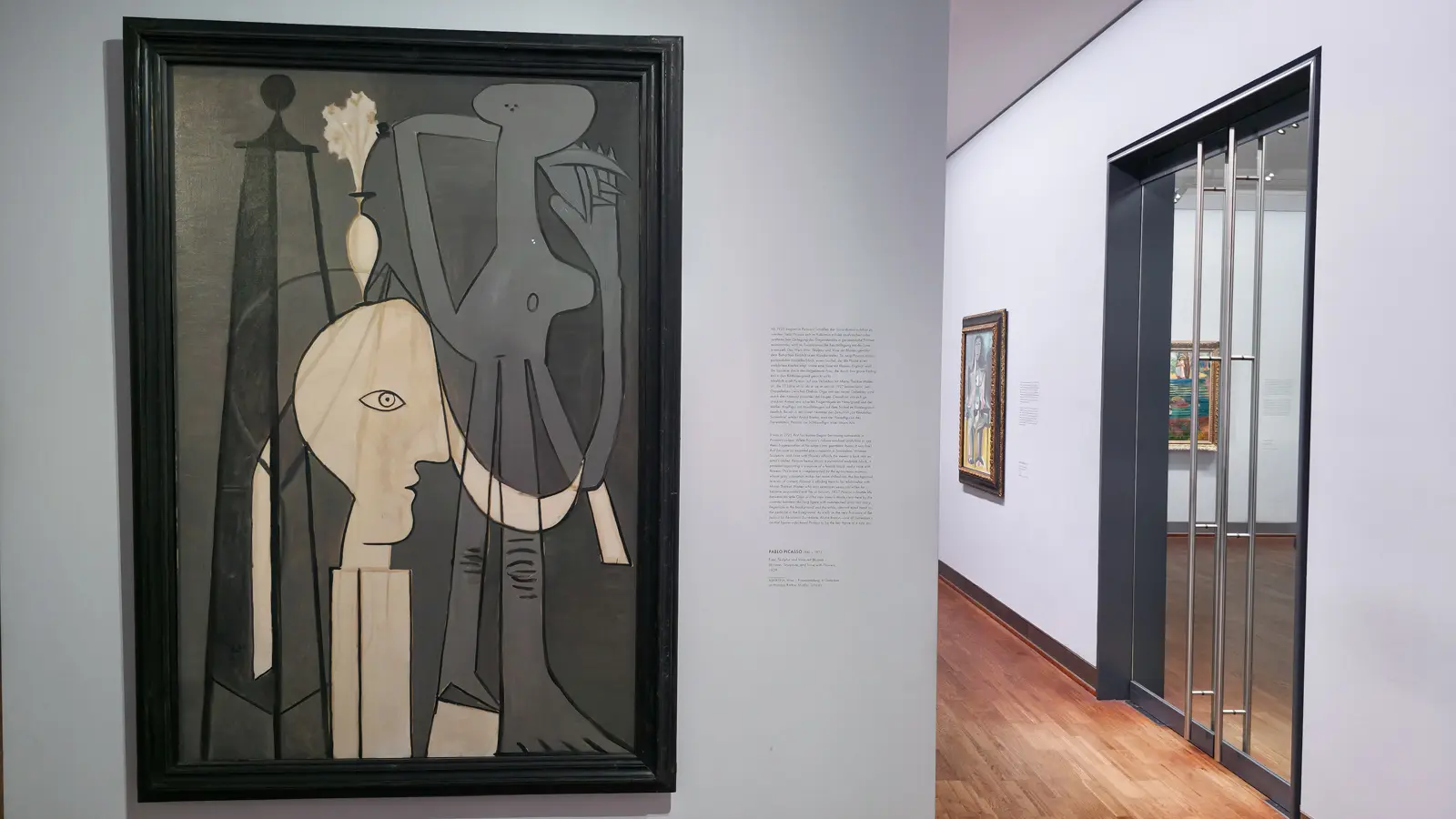 Pablo Picasso's Woman, Sculpture and Vase with Flower (1929) at the Albertina Museum, blending abstraction and surreal elements