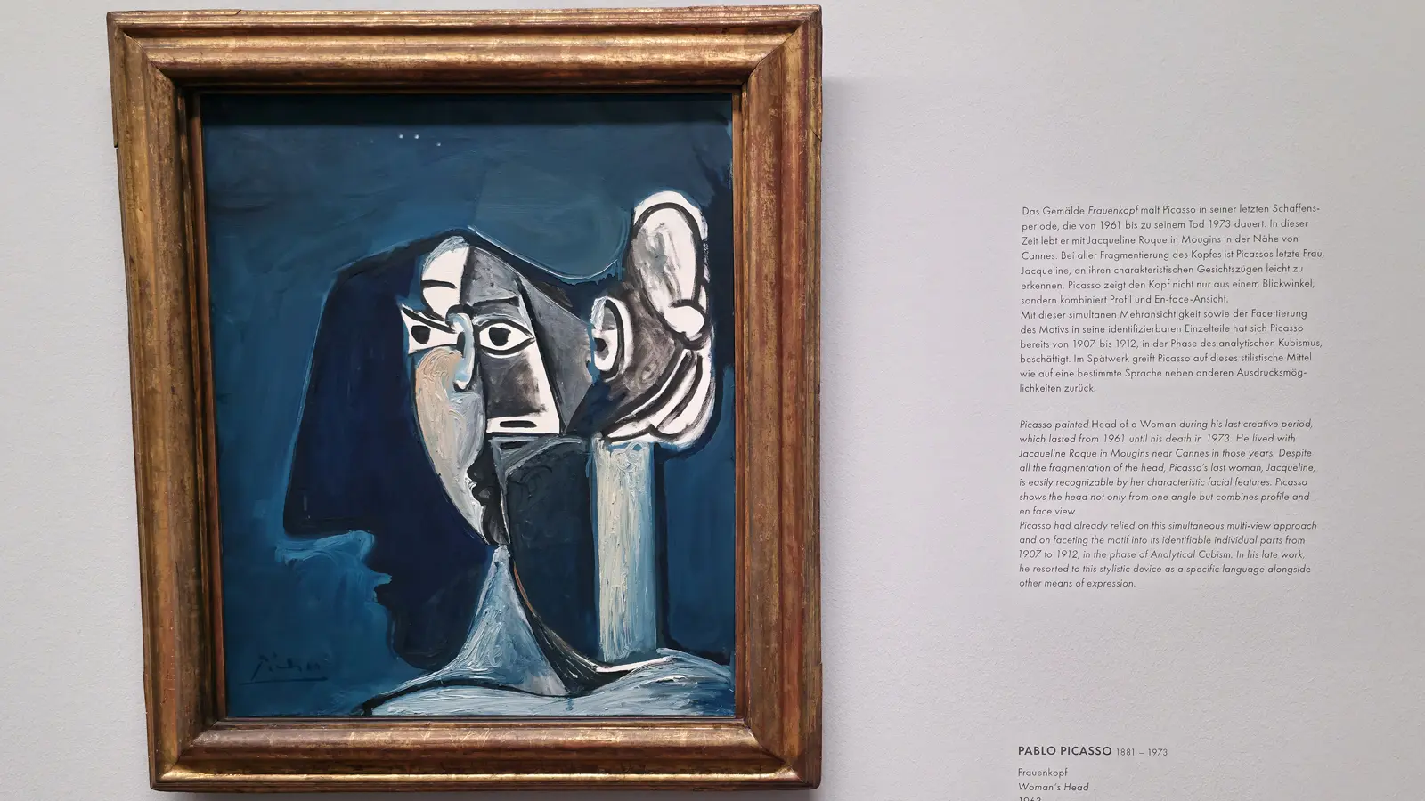 Pablo Picasso's Woman's Head (1963) at the Albertina Museum in Vienna, showing bold lines and late-period abstraction