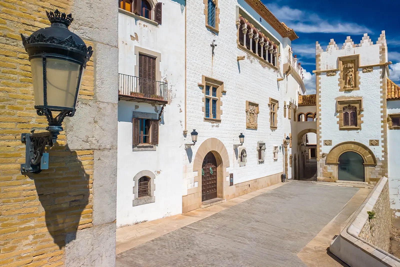 Maricel Palace in Sitges overlooking the Mediterranean Sea, an elegant seaside palace blending Romanesque and Gothic elements with terraces opening directly onto the water