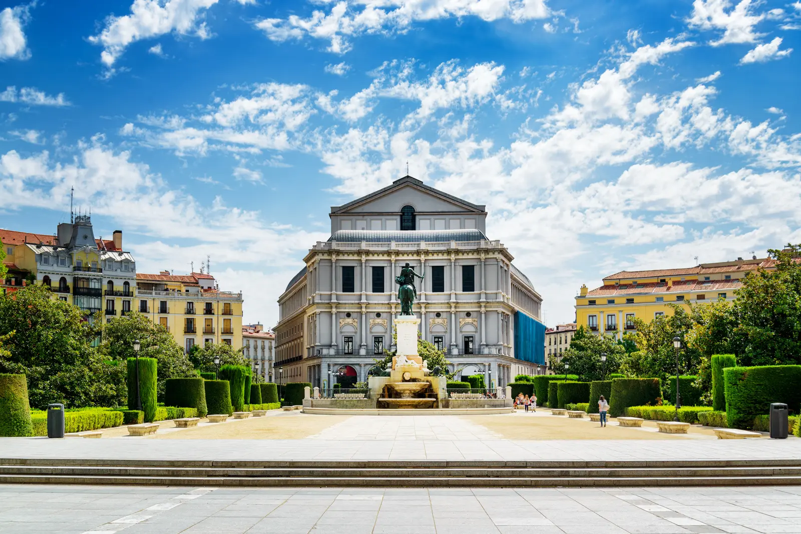 View of Teatro Real Royal Theatre from Plaza de Oriente in Madrid with neoclassical architecture