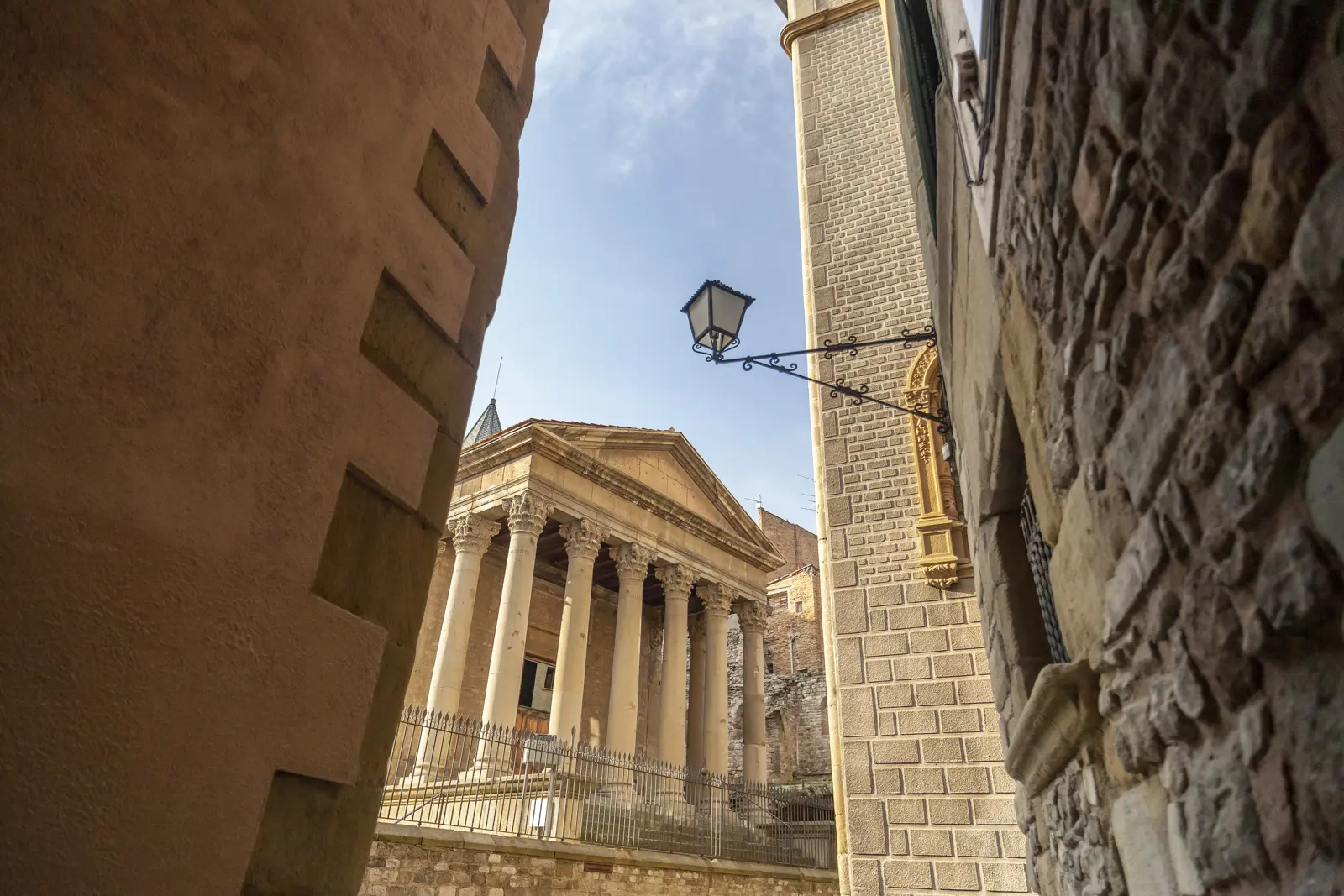 The reconstructed Roman temple in the heart of Vic, standing as a testament to the town's ancient heritage amid layers of medieval, Baroque, and modern Catalan architecture
