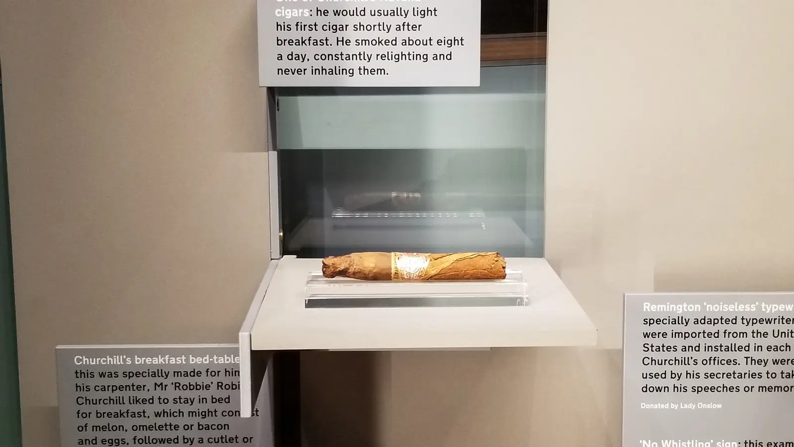 One of Winston Churchill's Havana cigars on display at the Churchill War Rooms, London