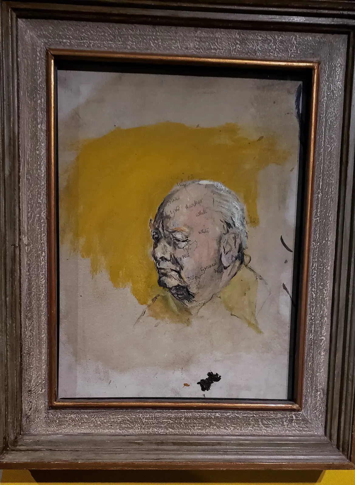 An oil portrait study of Winston Churchill on display at the Churchill War Rooms, London