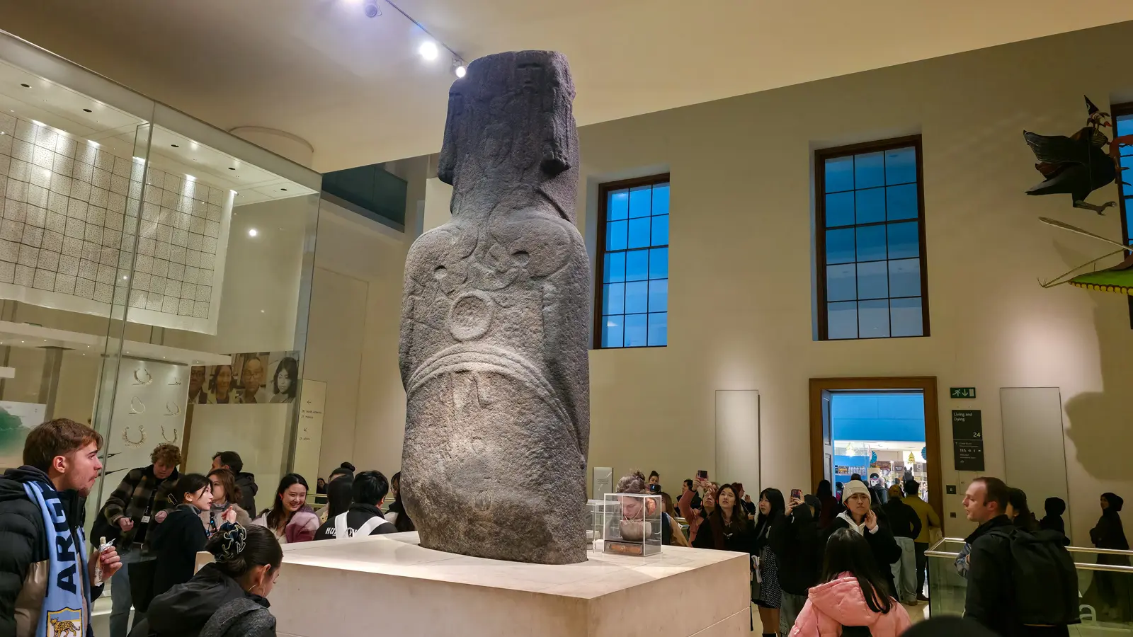 The carved back of Hoa Hakananai'a at the British Museum, London, cut with birdman and other petroglyphs