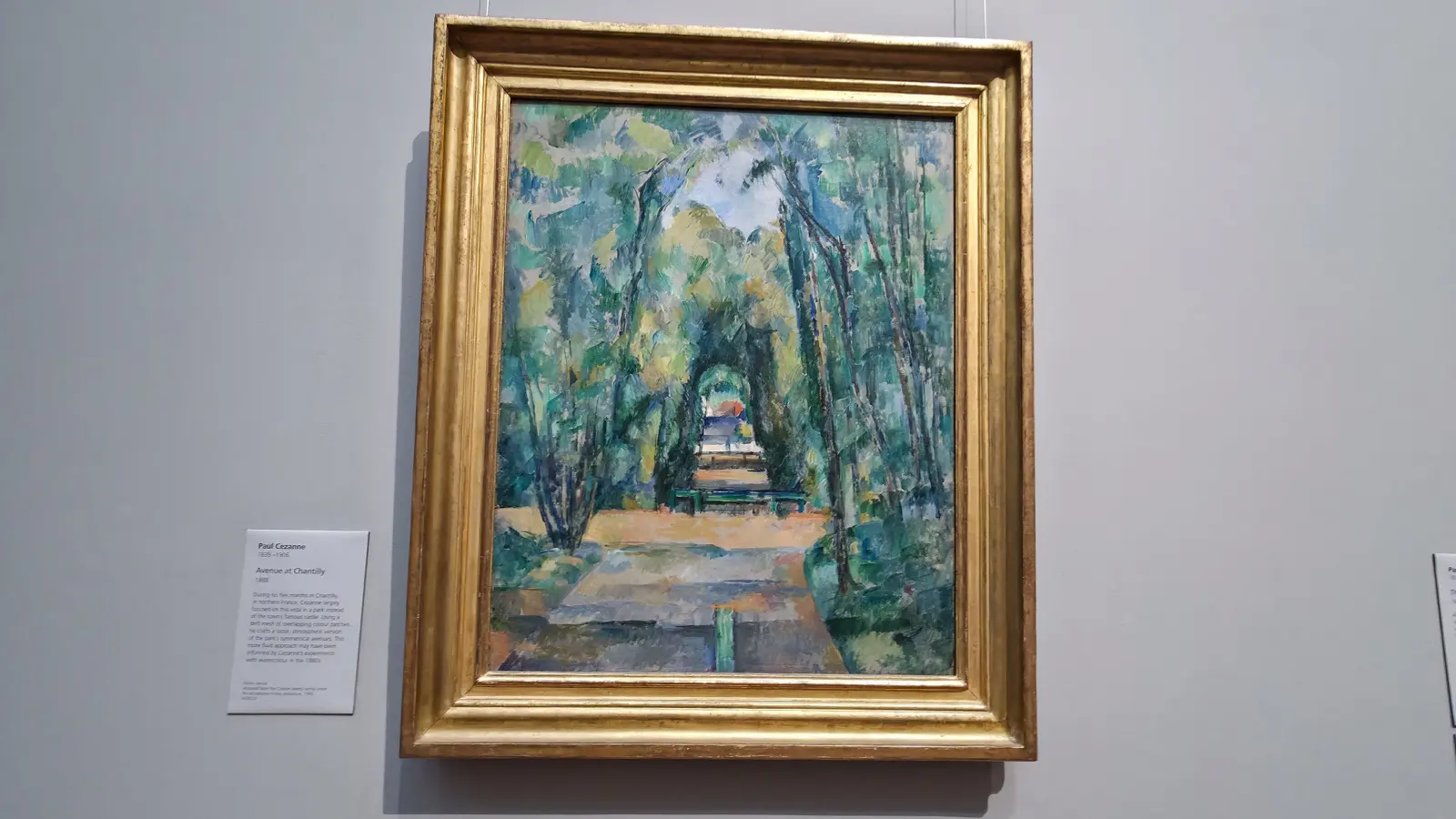 Cézanne's Avenue at Chantilly, a green tunnel of trees over a pale path, at the National Gallery, London