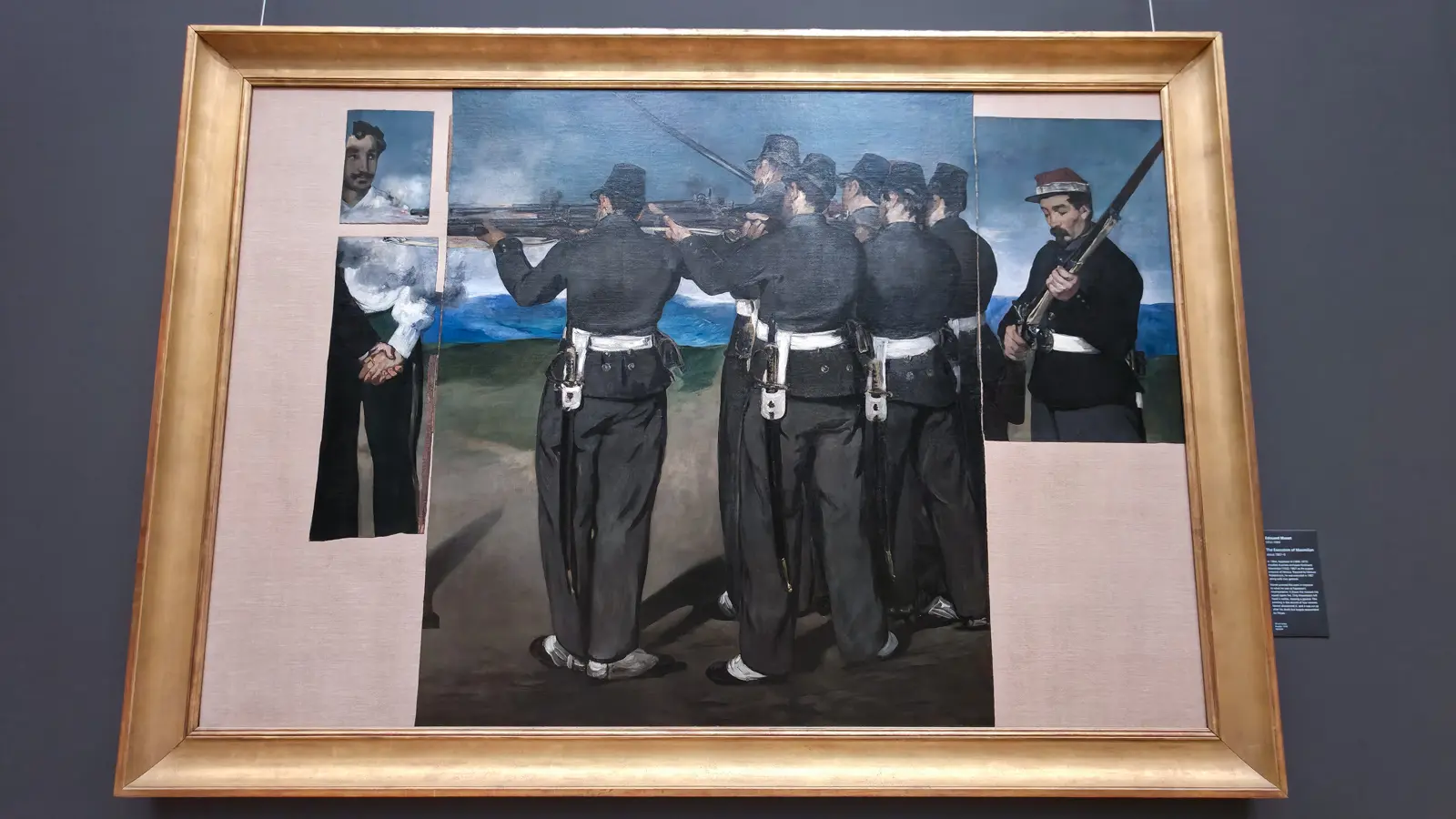 Manet's The Execution of Maximilian, a firing squad at the moment it opens fire, National Gallery, London
